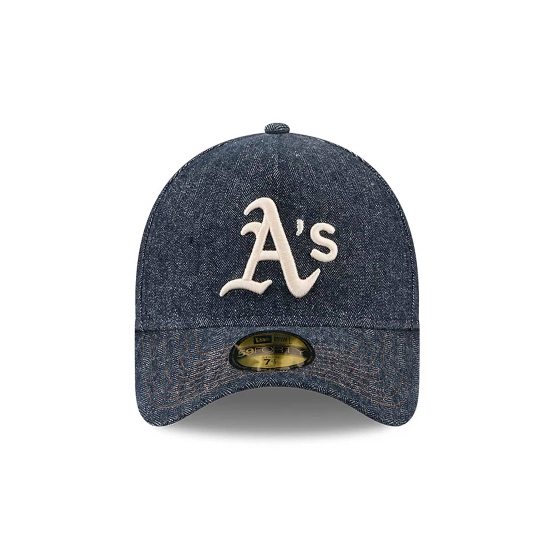 Athletics MLB Herringbone Denim Navy 59FORTY A-Frame Fitted Cap - Image 3