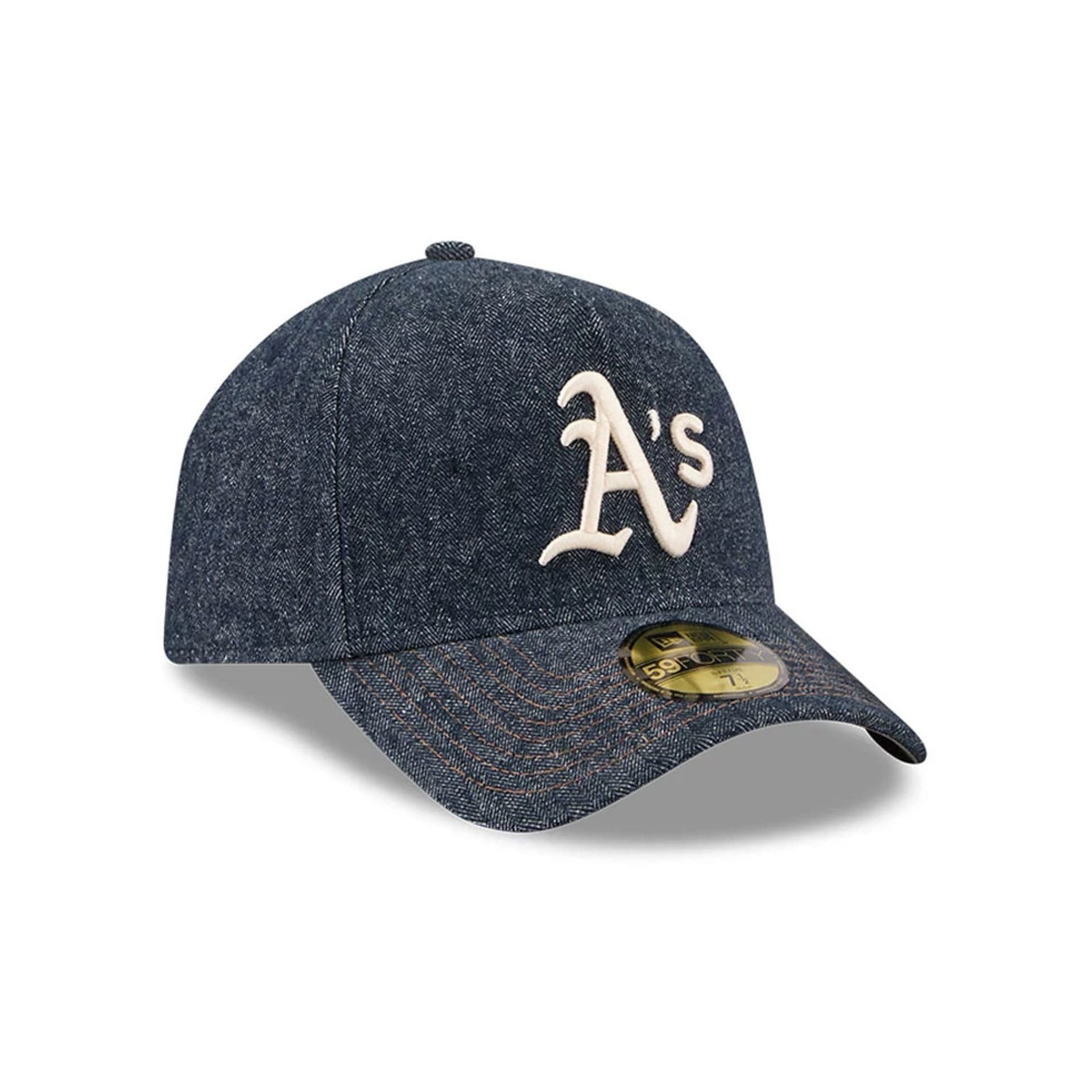 Athletics MLB Herringbone Denim Navy 59FORTY A-Frame Fitted Cap - Image 4