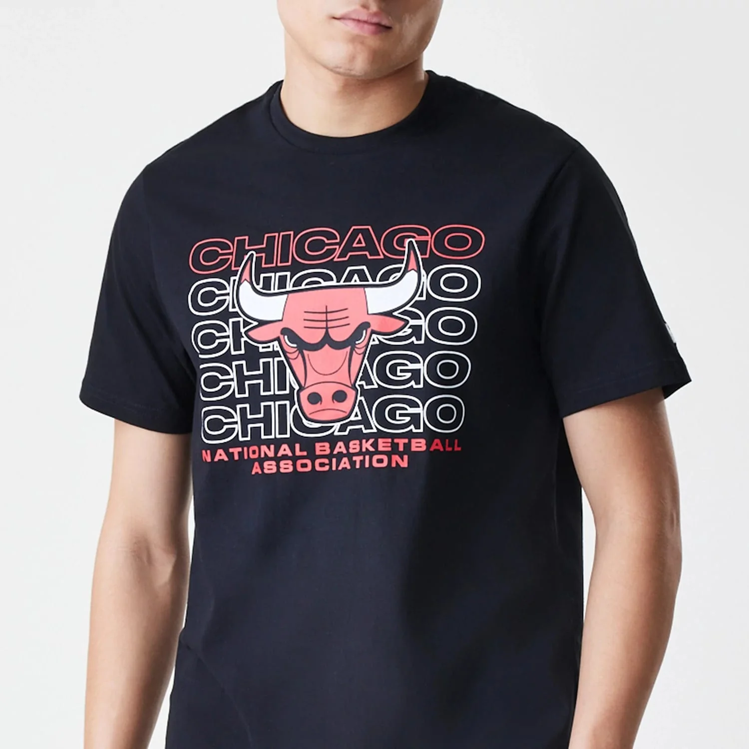 Chicago Bulls NBA Stack Wordmark Black T-Shirt - Image 3