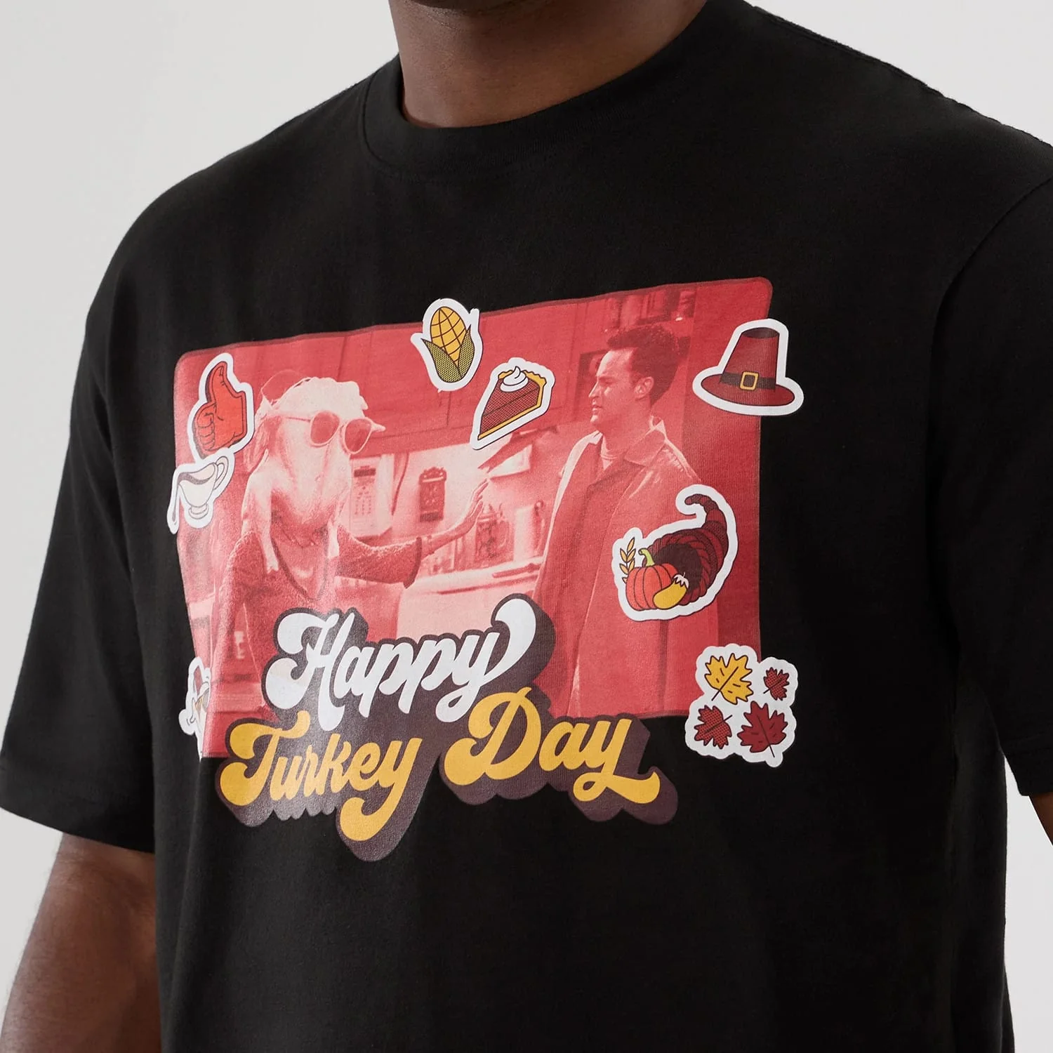 Friends Turkey Head Lifestyle Graphic Black T-Shirt - Image 4
