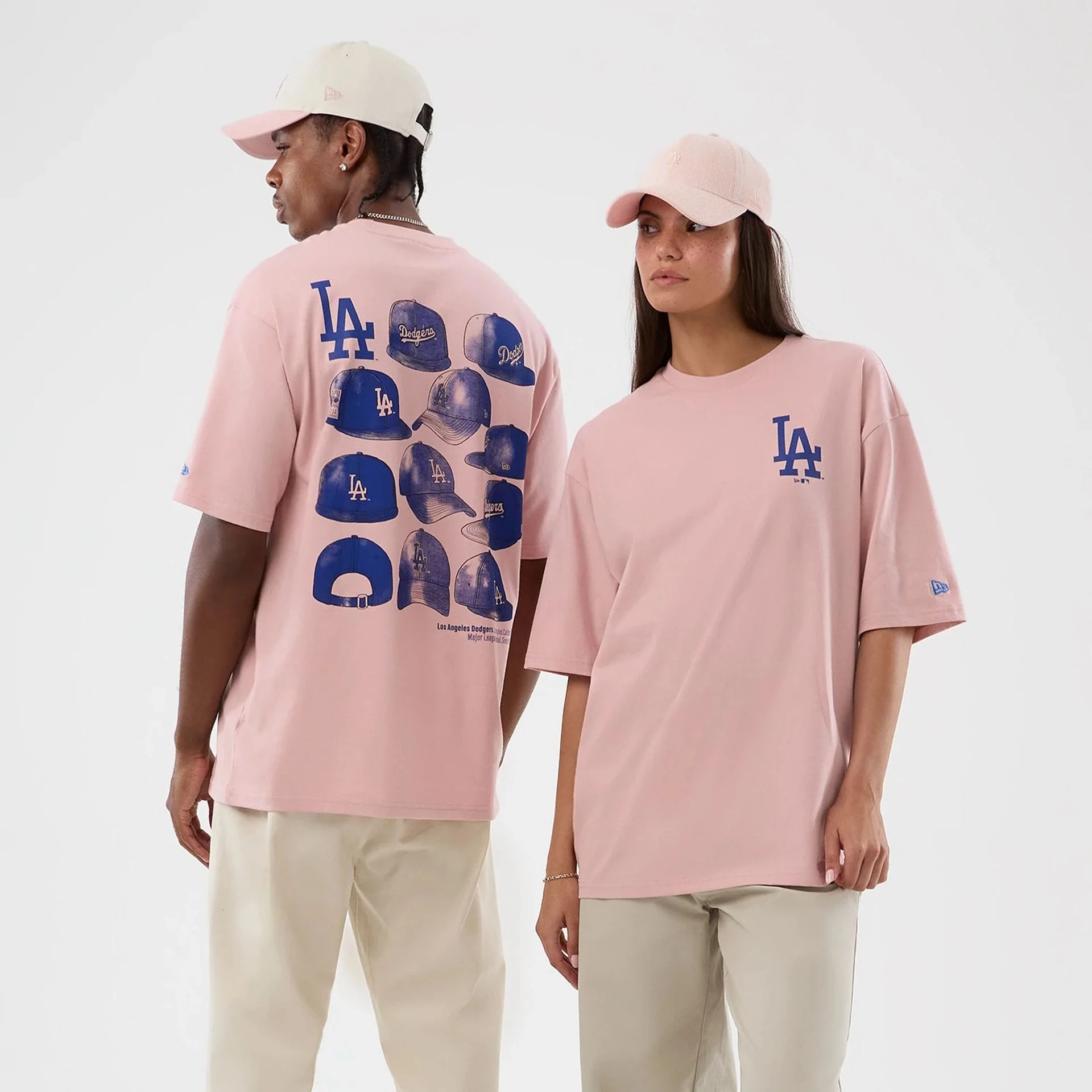 LA Dodgers MLB Cap Graphic Pastel Pink Oversized T-Shirt