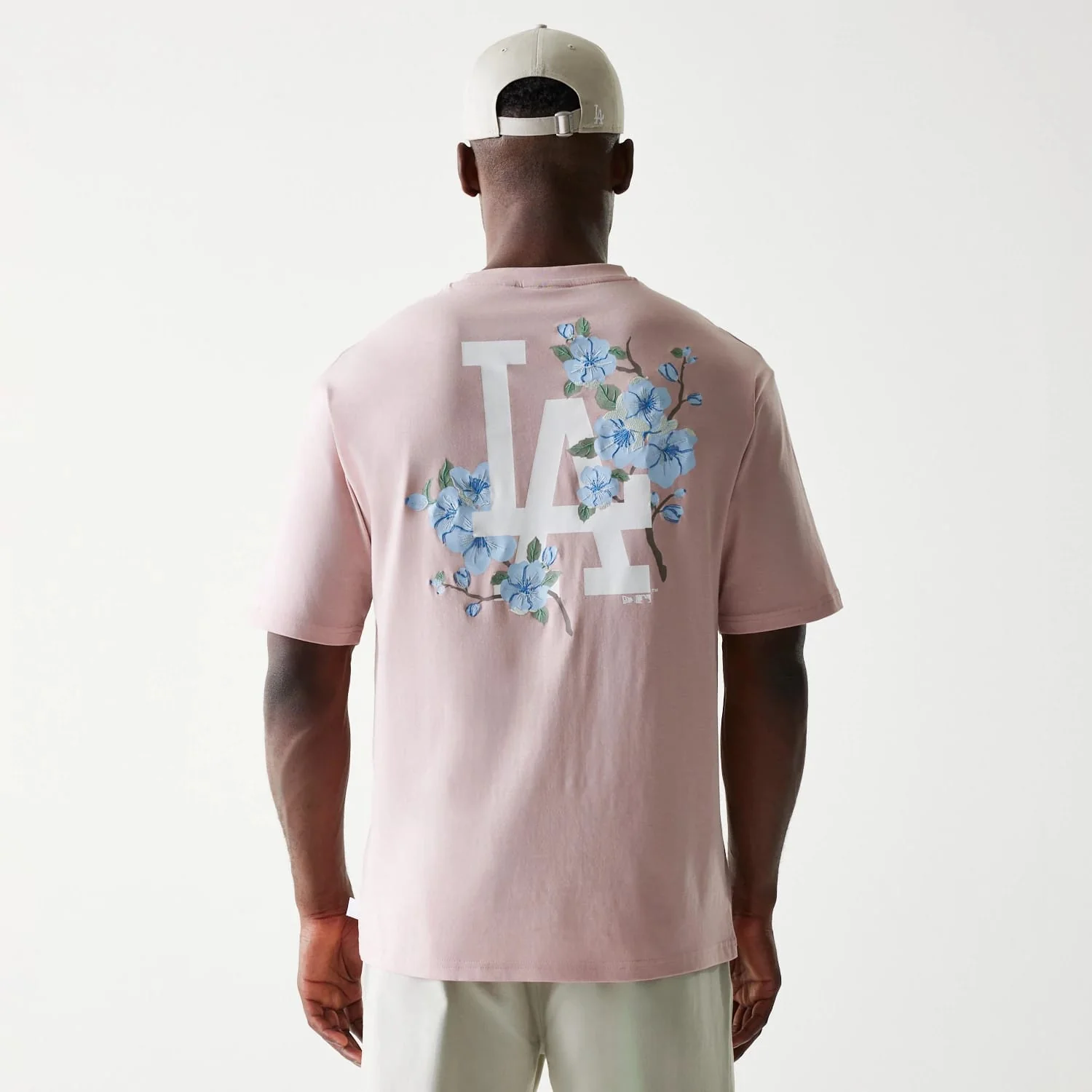 LA Dodgers MLB Floral Pastel Pink Oversized T-Shirt - Image 2