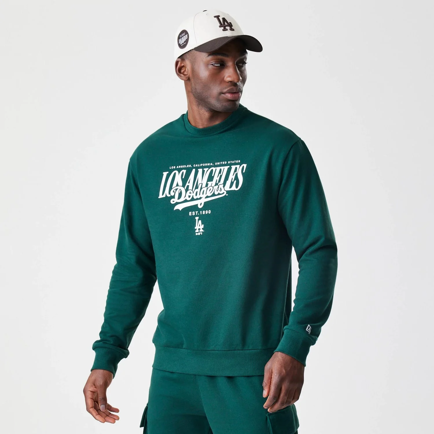 LA Dodgers MLB Script Dark Green Crew Neck Sweater