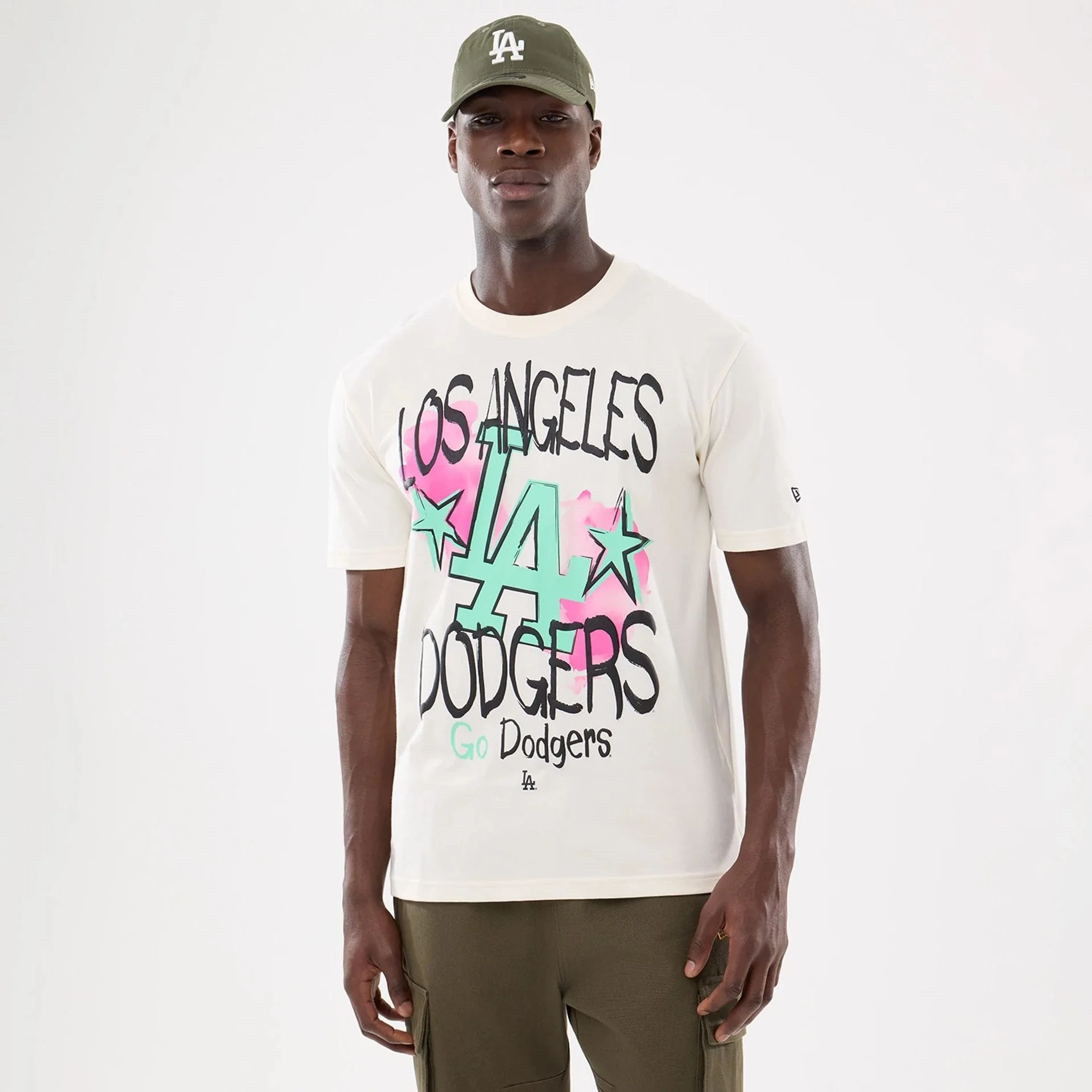LA Dodgers MLB Street Art Graphic Light Beige T-Shirt