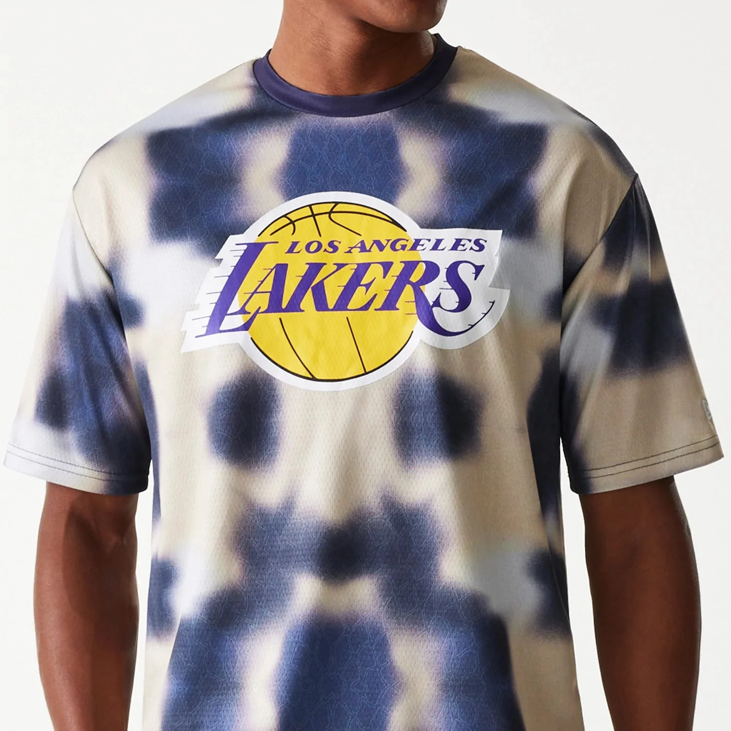 LA Lakers NBA All Over Print Cream Oversized T-Shirt - Image 3