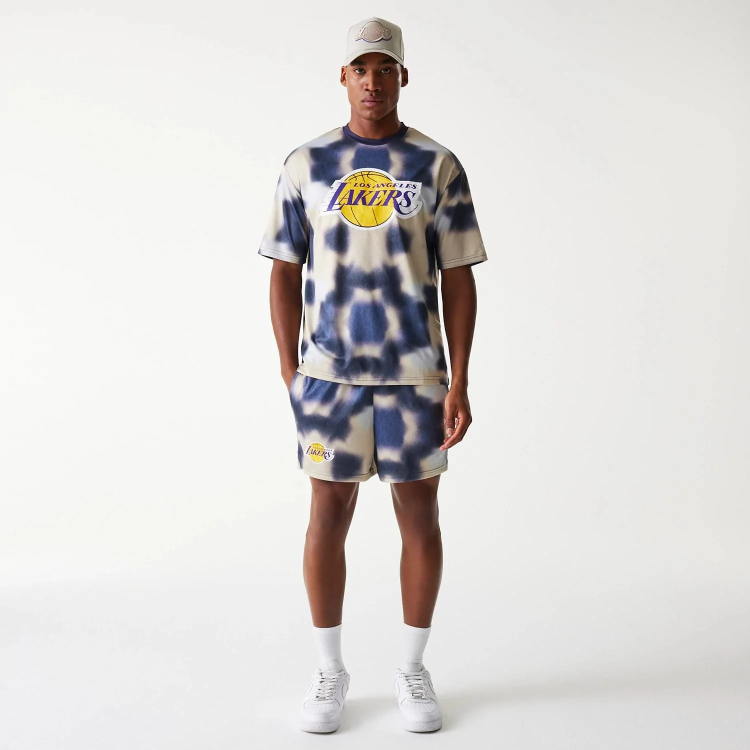 LA Lakers NBA All Over Print Cream Oversized T-Shirt - Image 8