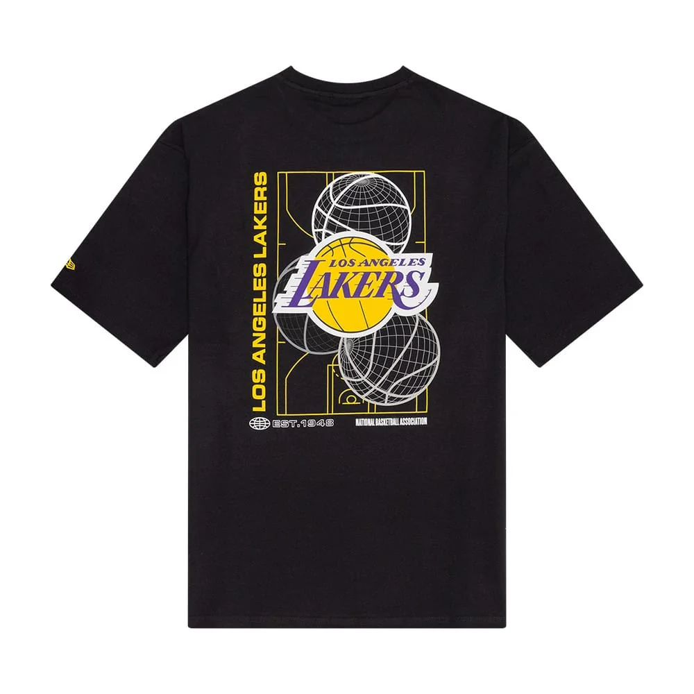 LA Lakers NBA Basketball Graphic Black Oversized T-Shirt