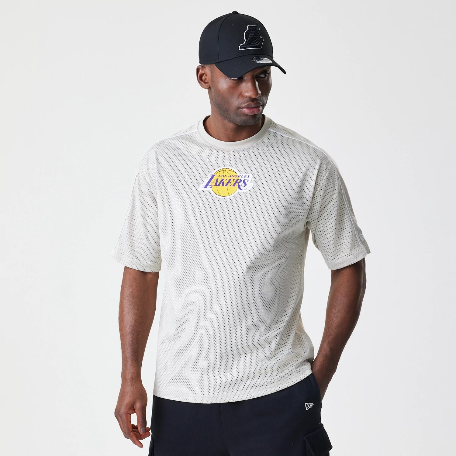 LA Lakers NBA Piping Light Beige Oversized Mesh T-Shirt