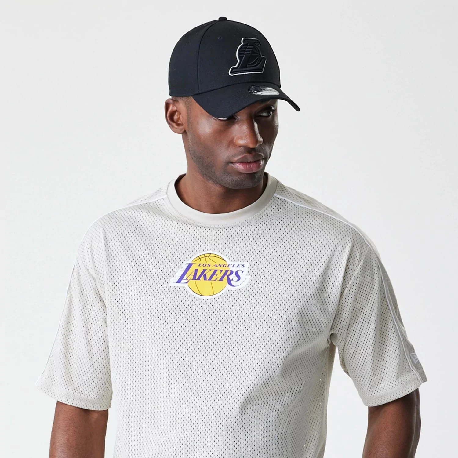 LA Lakers NBA Piping Light Beige Oversized Mesh T-Shirt - Image 6