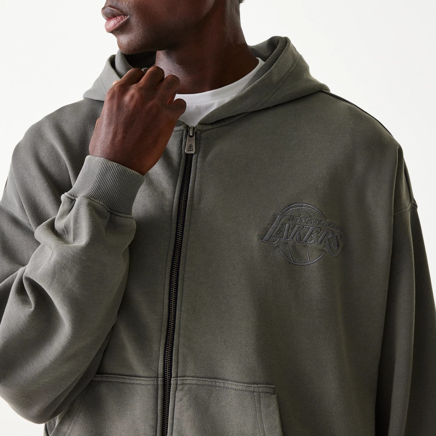 LA Lakers NBA Washed Grey Full Zip Hoodie - Image 4