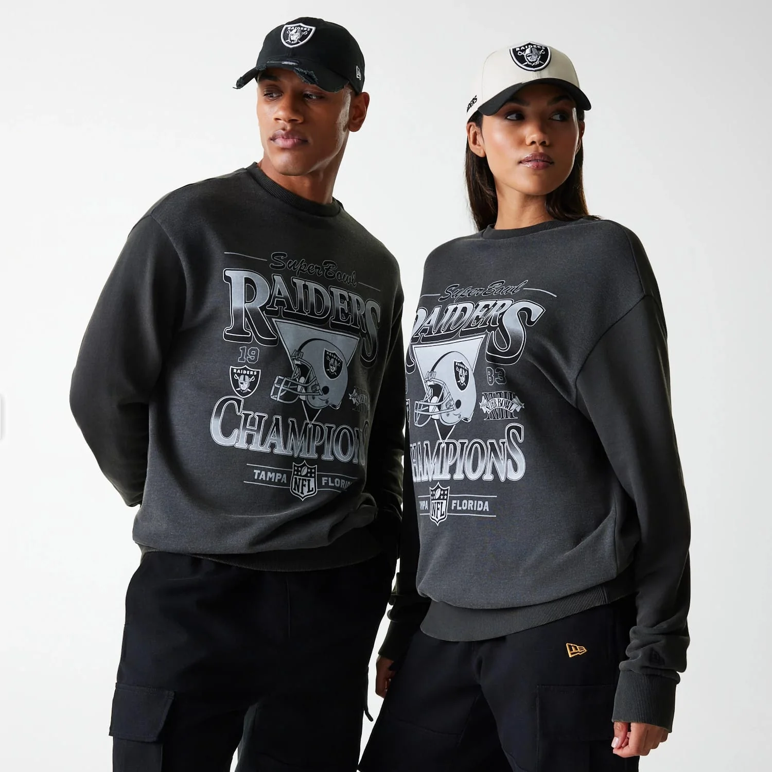 Las Vegas Raiders NFL Washed Super Bowl Grey Oversized Crew Neck Sweater
