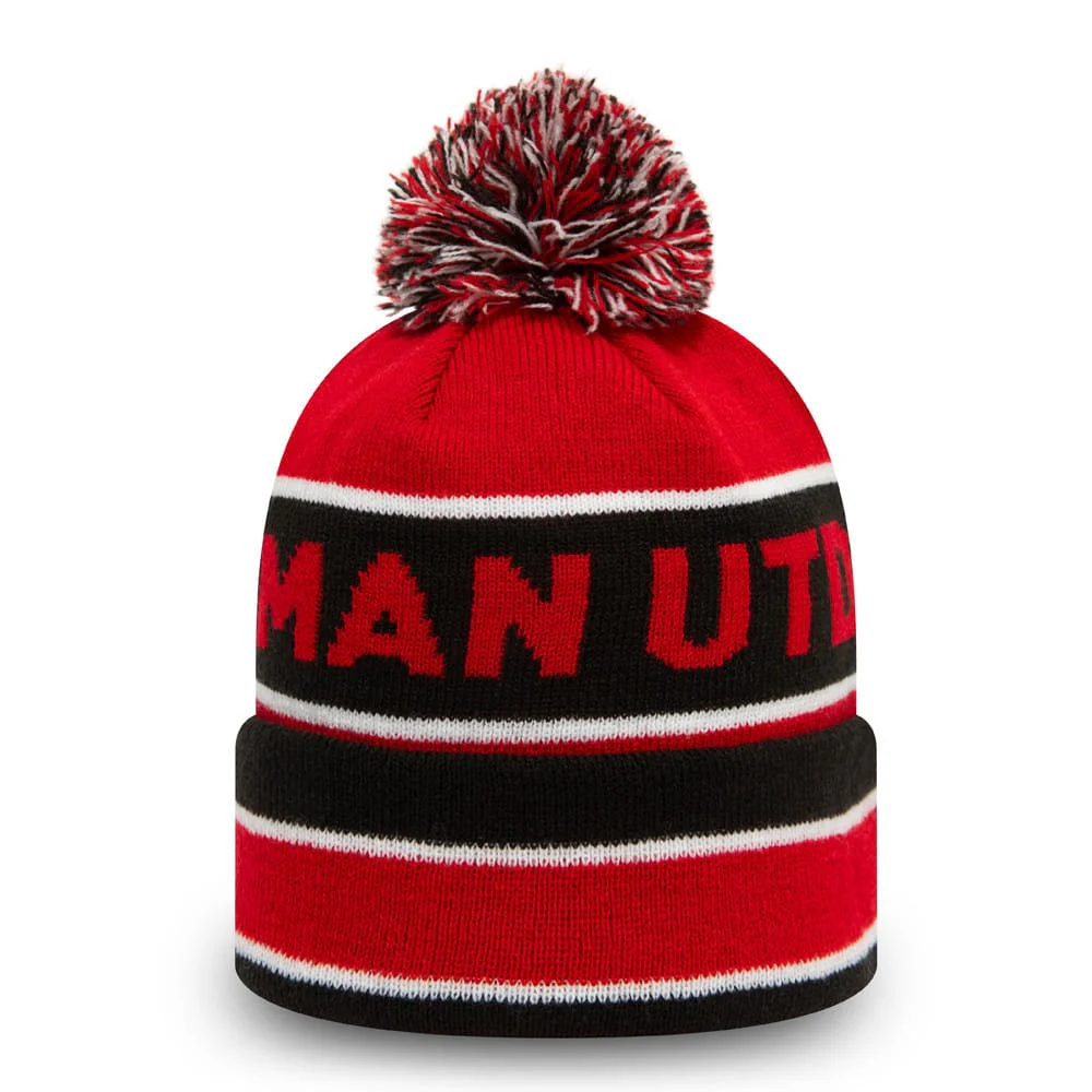 Manchester United Striped Red Multi Bobble Beanie Hat - Image 2