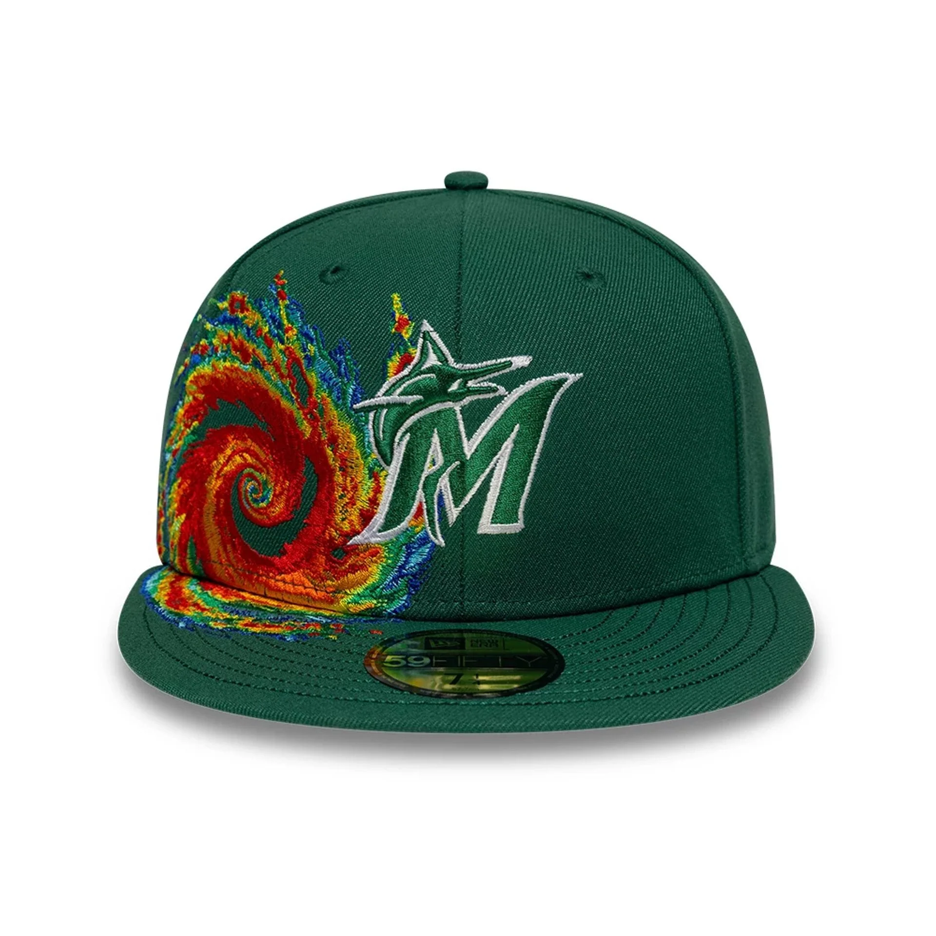 Miami Marlins MLB Storm Pattern Dark Green 59FIFTY Fitted Cap - Image 2