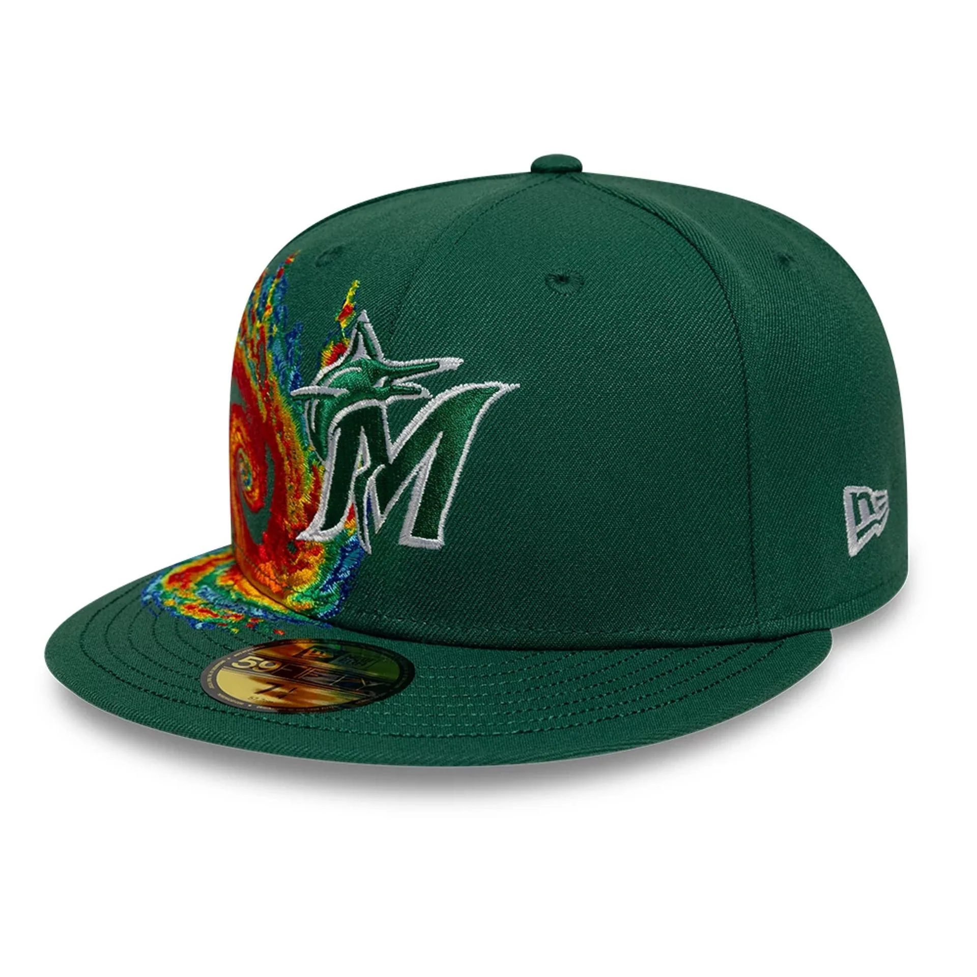 Miami Marlins MLB Storm Pattern Dark Green 59FIFTY Fitted Cap - Image 3