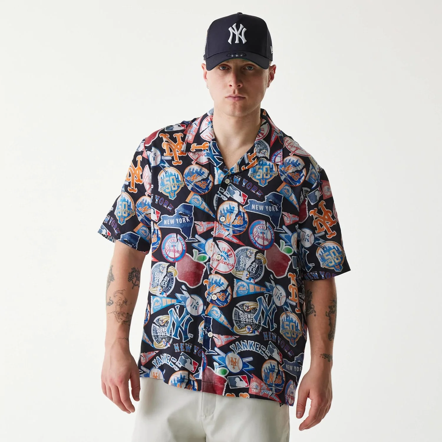 MLB Subway Series All Over Print Navy Short Sleeve Shirt