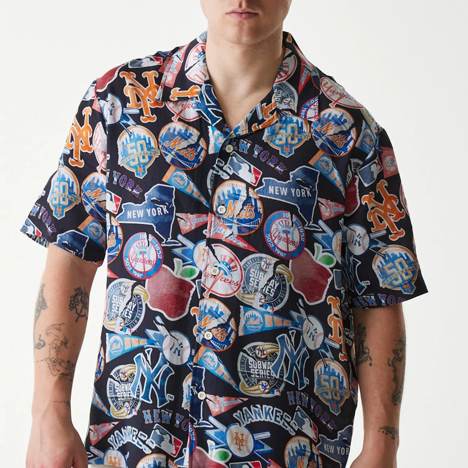 MLB Subway Series All Over Print Navy Short Sleeve Shirt - Image 3