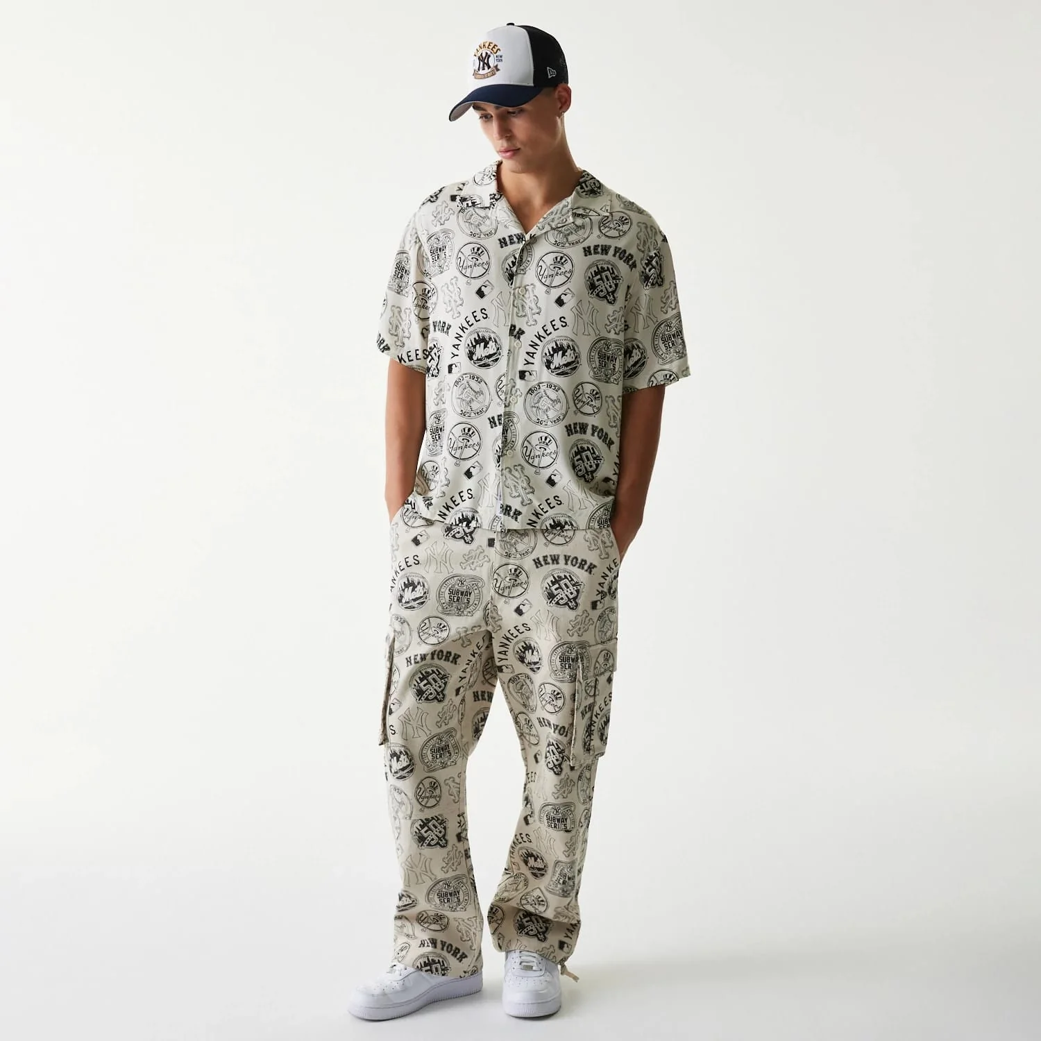 MLB Subway Series All Over Print Open White Short Sleeve Shirt - Image 8