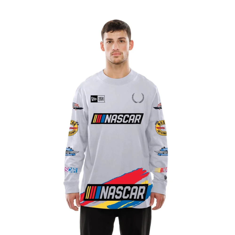 Nascar Generic Logo Modern Driver White Long Sleeve T-Shirt - Image 6