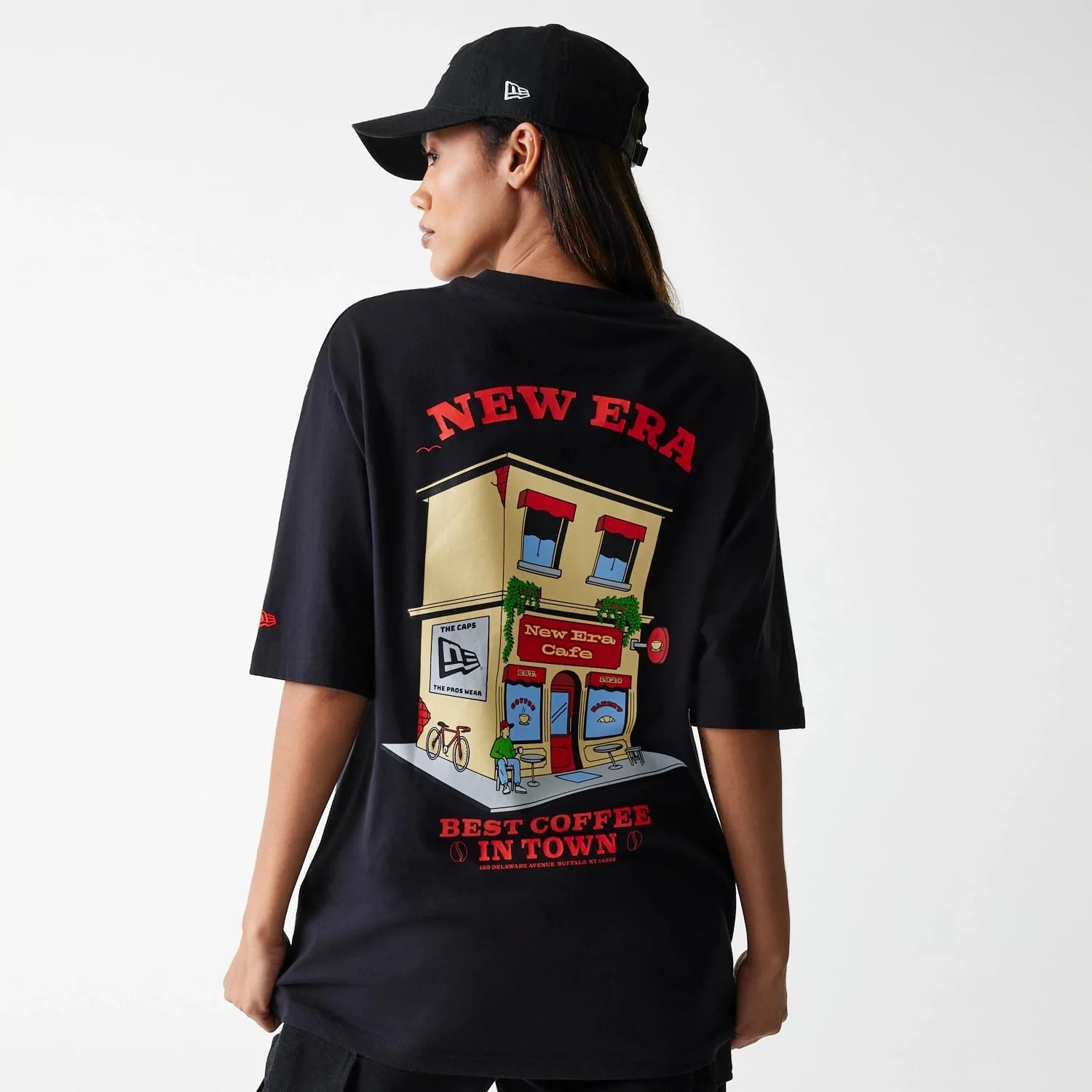 New Era Cafe Graphic Black Oversized T-Shirt - Image 2