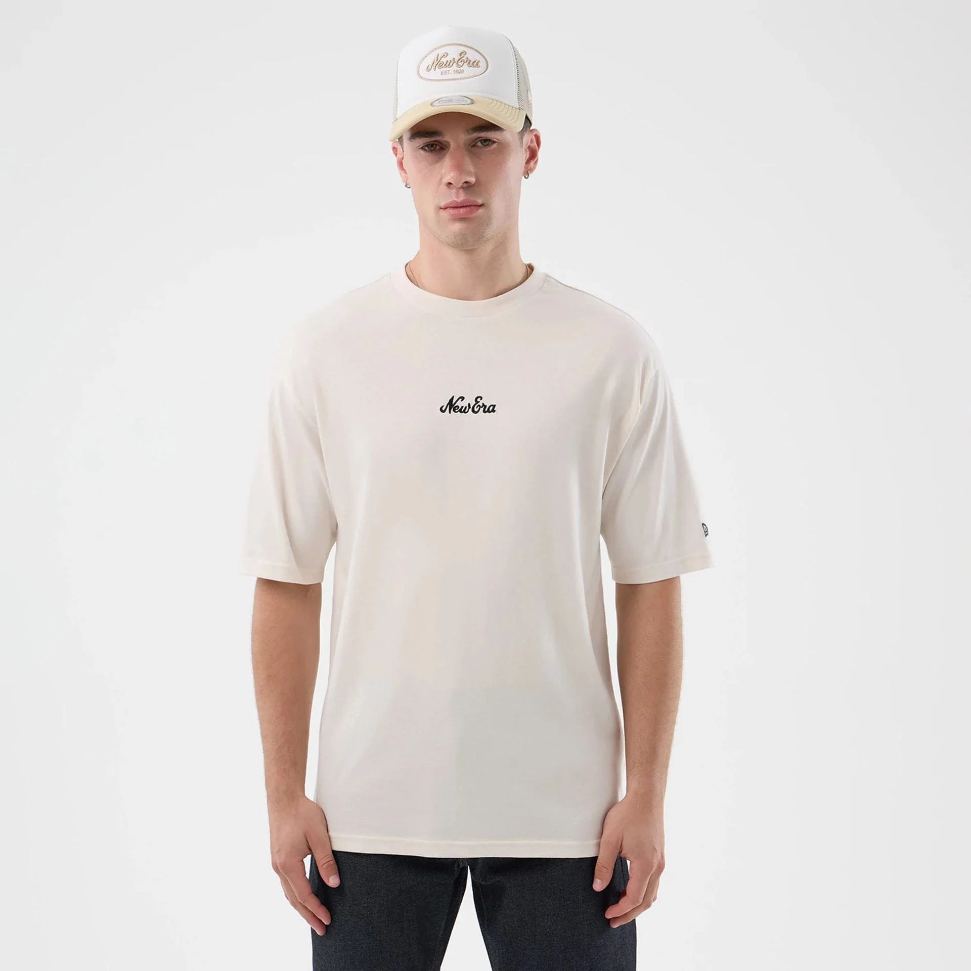 New Era Floral Graphic Open White Oversized T-Shirt