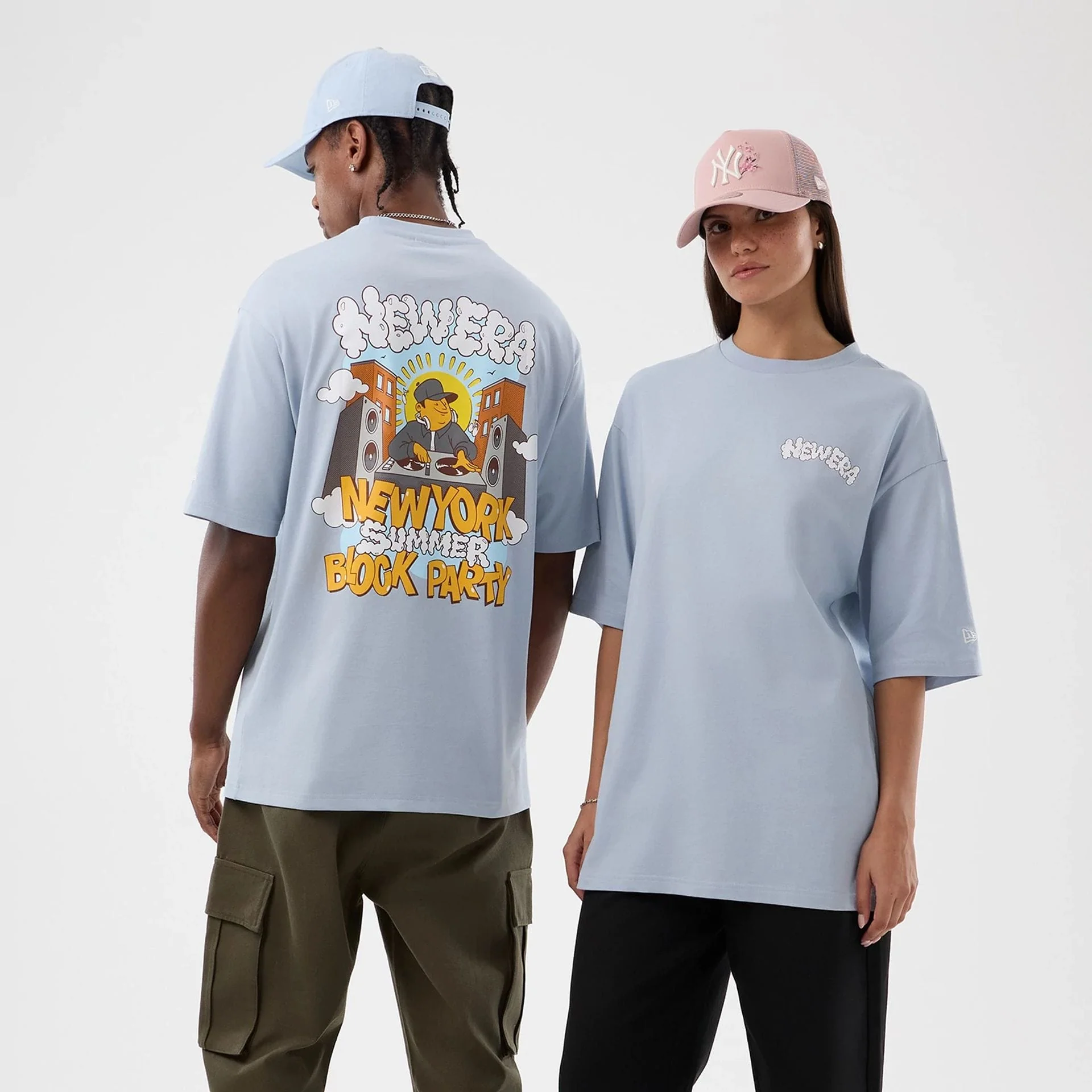 New Era Fun Block Party Graphic Pastel Blue Oversized T-Shirt