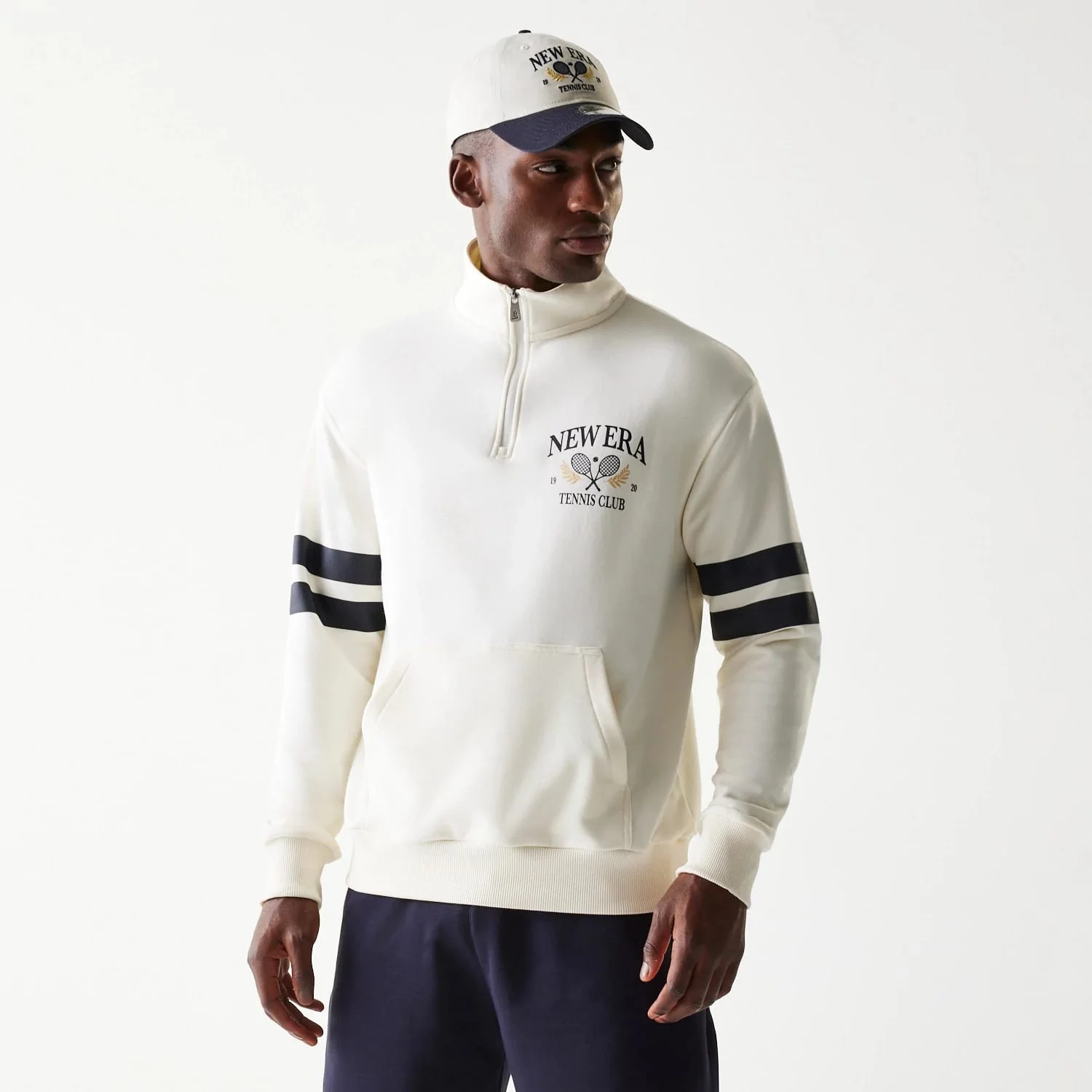 New Era Open White Oversized 1/4 Zip Sweater