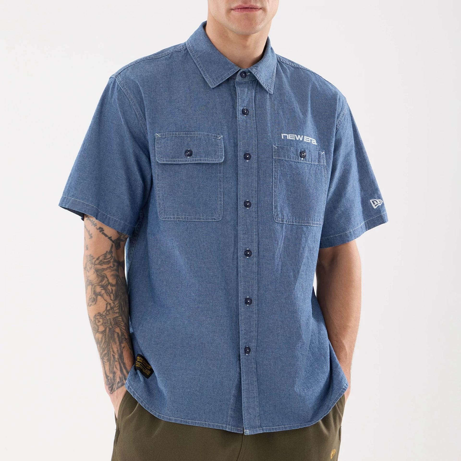 New Era Originators Chambray Dark Blue Short Sleeve Shirt - Image 3