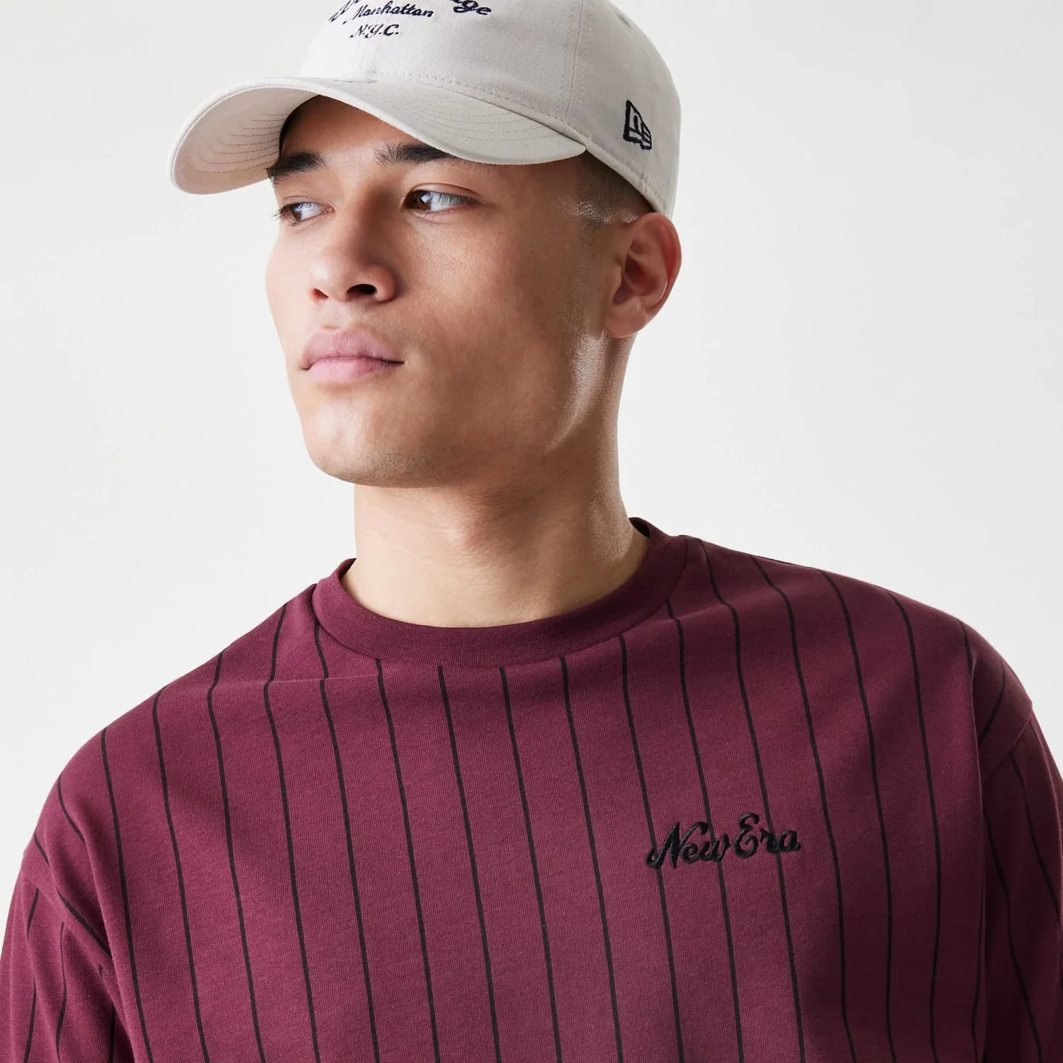 New Era Pinstripe Dark Red Oversized T-Shirt - Image 4