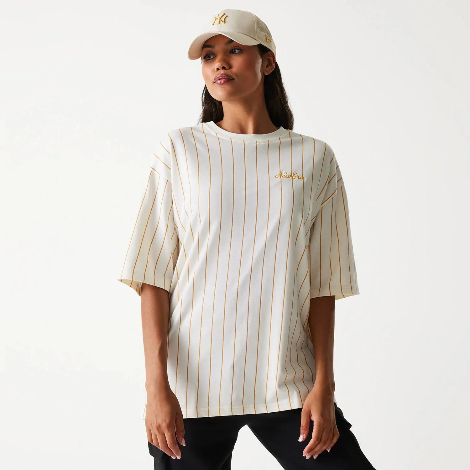 New Era Pinstripe Open White Oversized T-Shirt - Image 4
