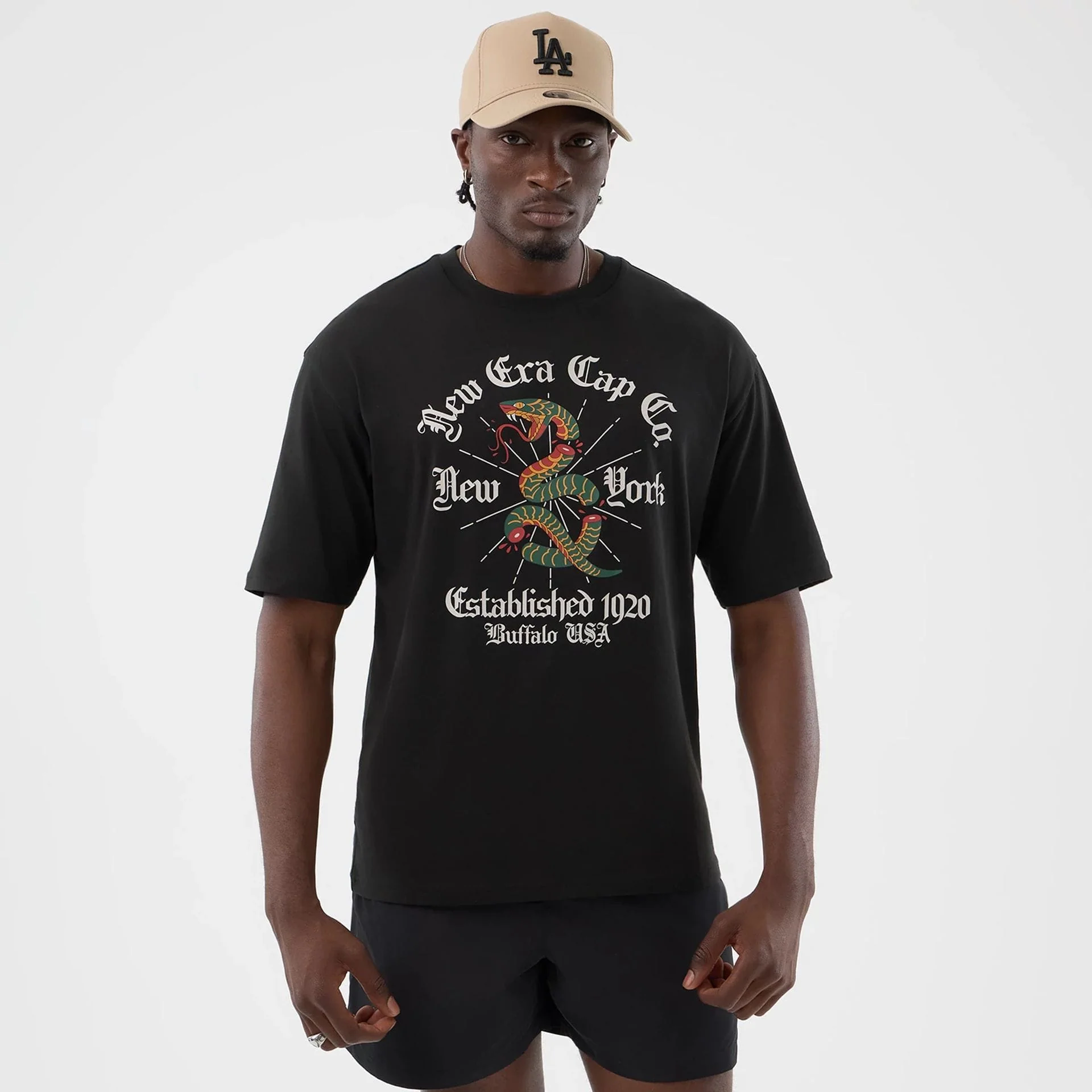 New Era Serpent Graphic Black Oversized T-Shirt
