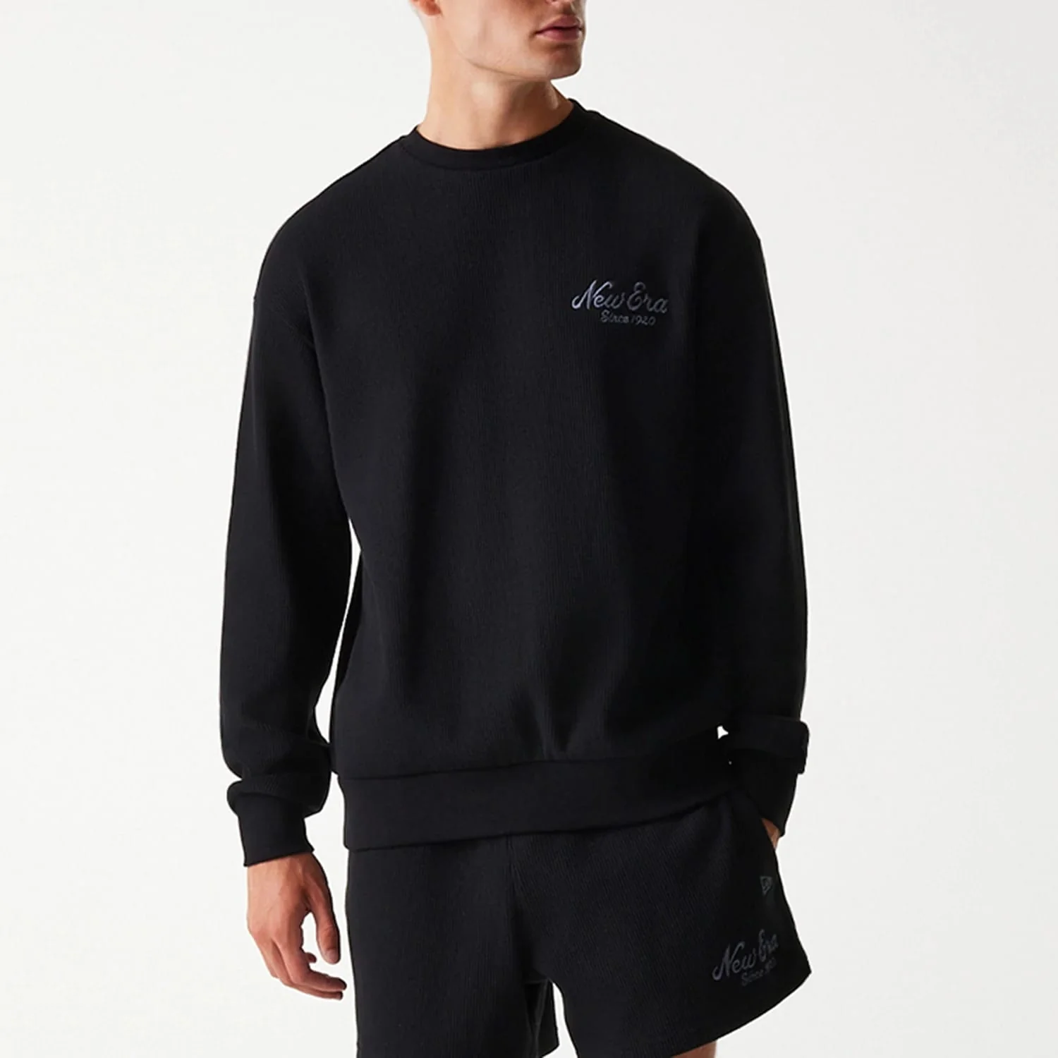 New Era Waffle Black Oversized Crew Neck Sweater - Image 3