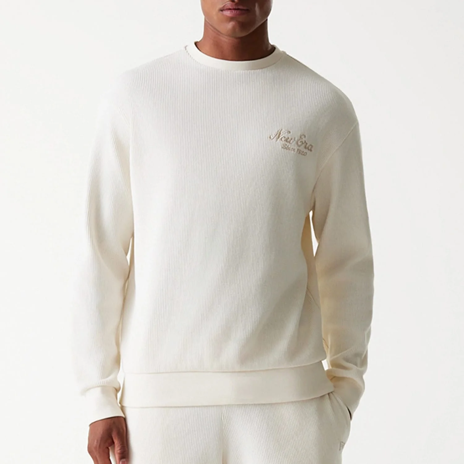 New Era Waffle Open White Oversized Crew Neck Sweater - Image 5