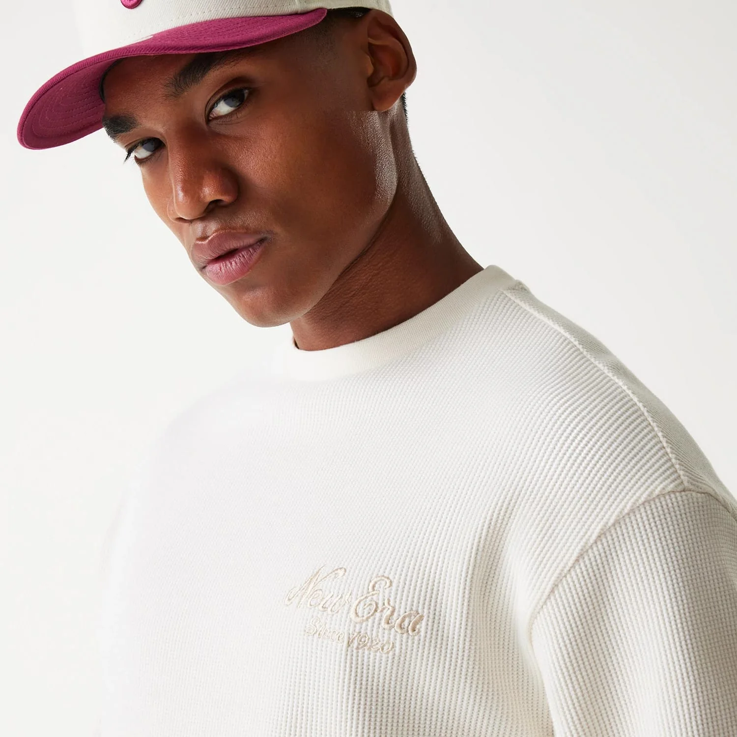 New Era Waffle Open White Oversized Crew Neck Sweater - Image 6