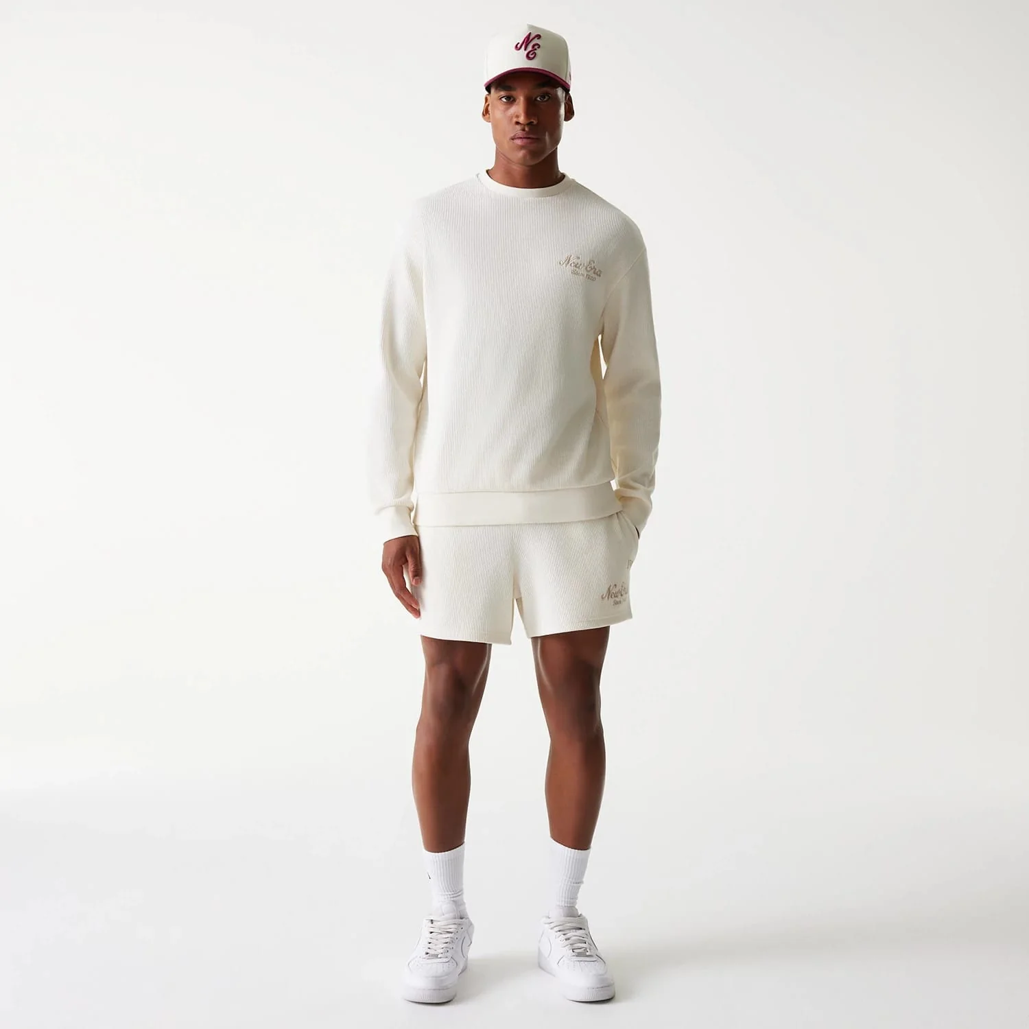 New Era Waffle Open White Oversized Crew Neck Sweater - Image 8
