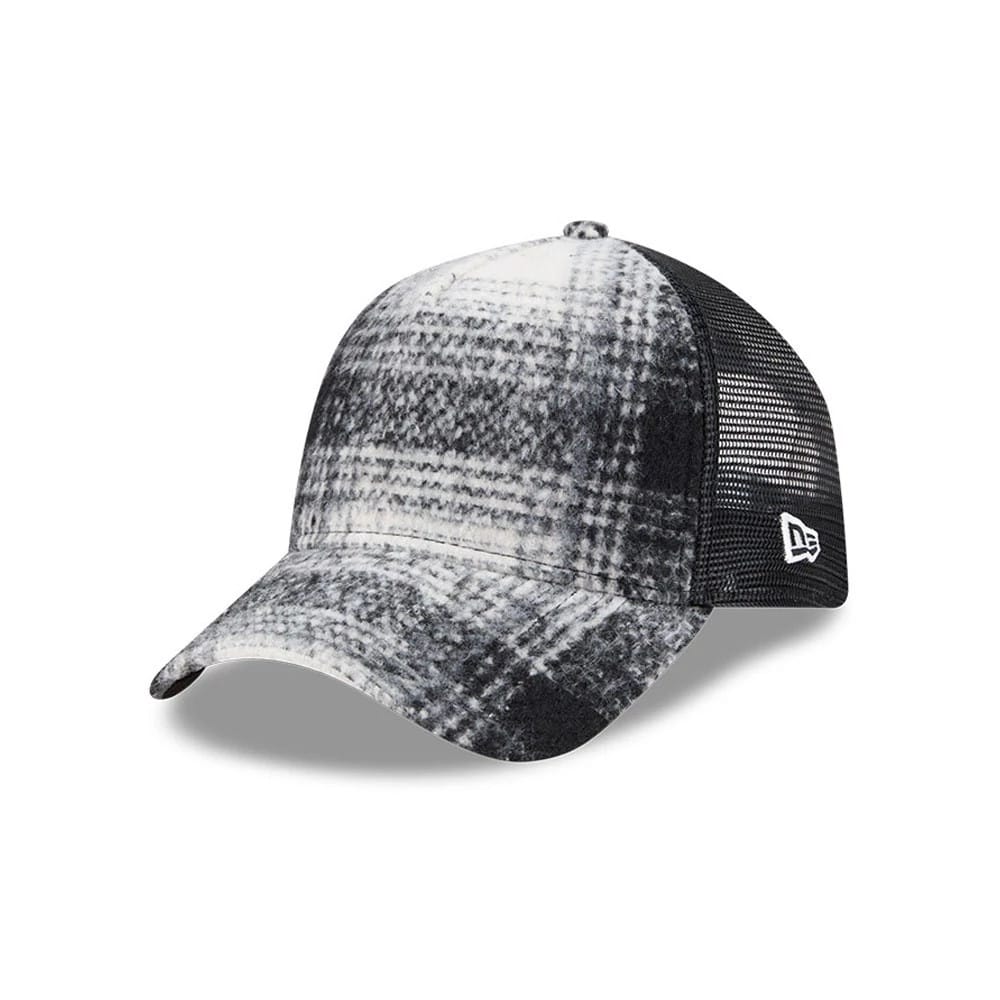 New Era White & Black Plaid 9FORTY A-Frame Trucker Adjustable Cap