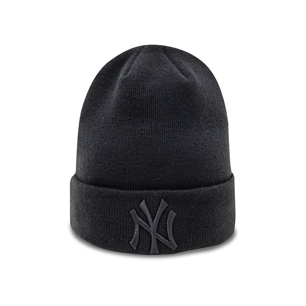 New York Yankees Essential All Black Cuff Beanie Hat - Image 3