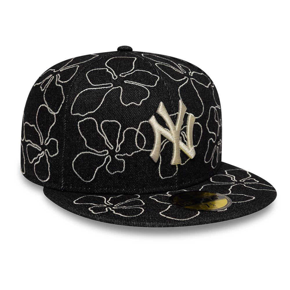 New York Yankees MLB Floral Denim Black 59FIFTY Fitted Cap - Image 3