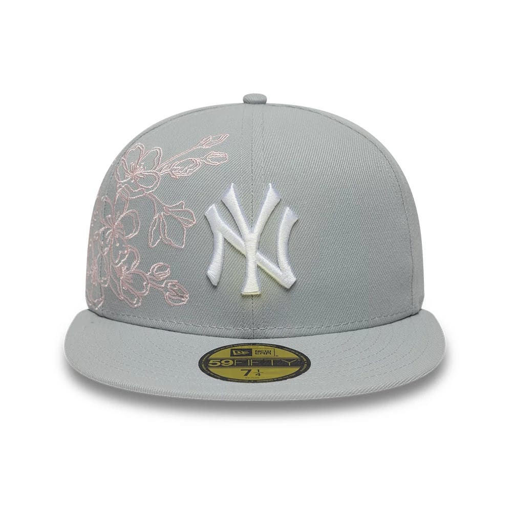 New York Yankees MLB Floral Outline Grey 59FIFTY Fitted Cap - Image 3