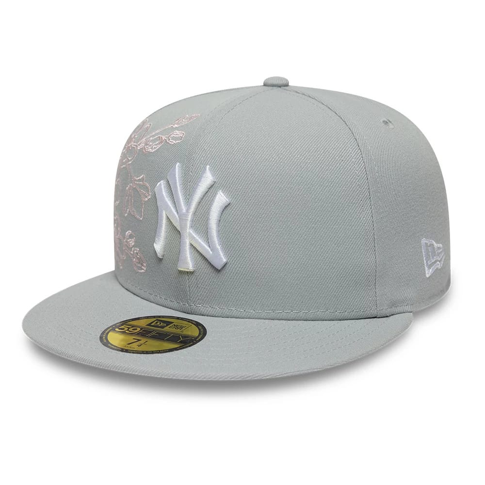 New York Yankees MLB Floral Outline Grey 59FIFTY Fitted Cap - Image 4
