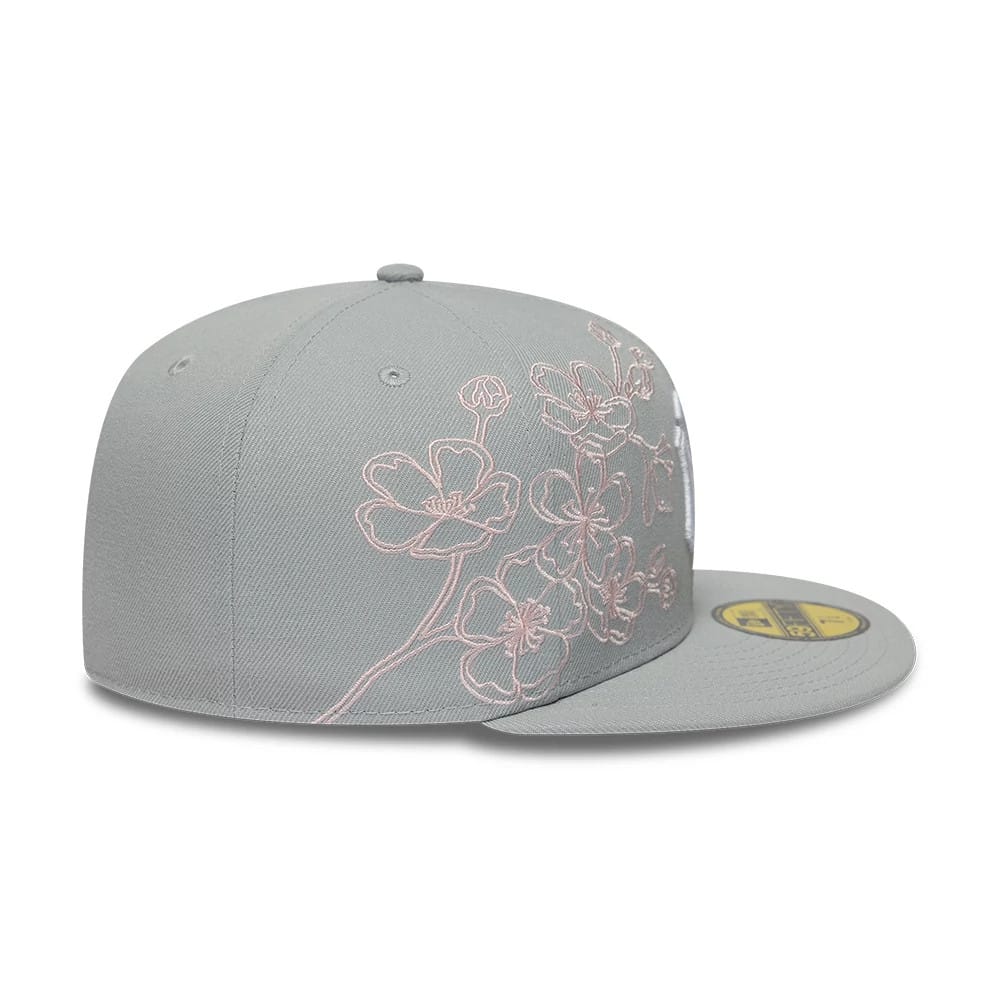New York Yankees MLB Floral Outline Grey 59FIFTY Fitted Cap - Image 6