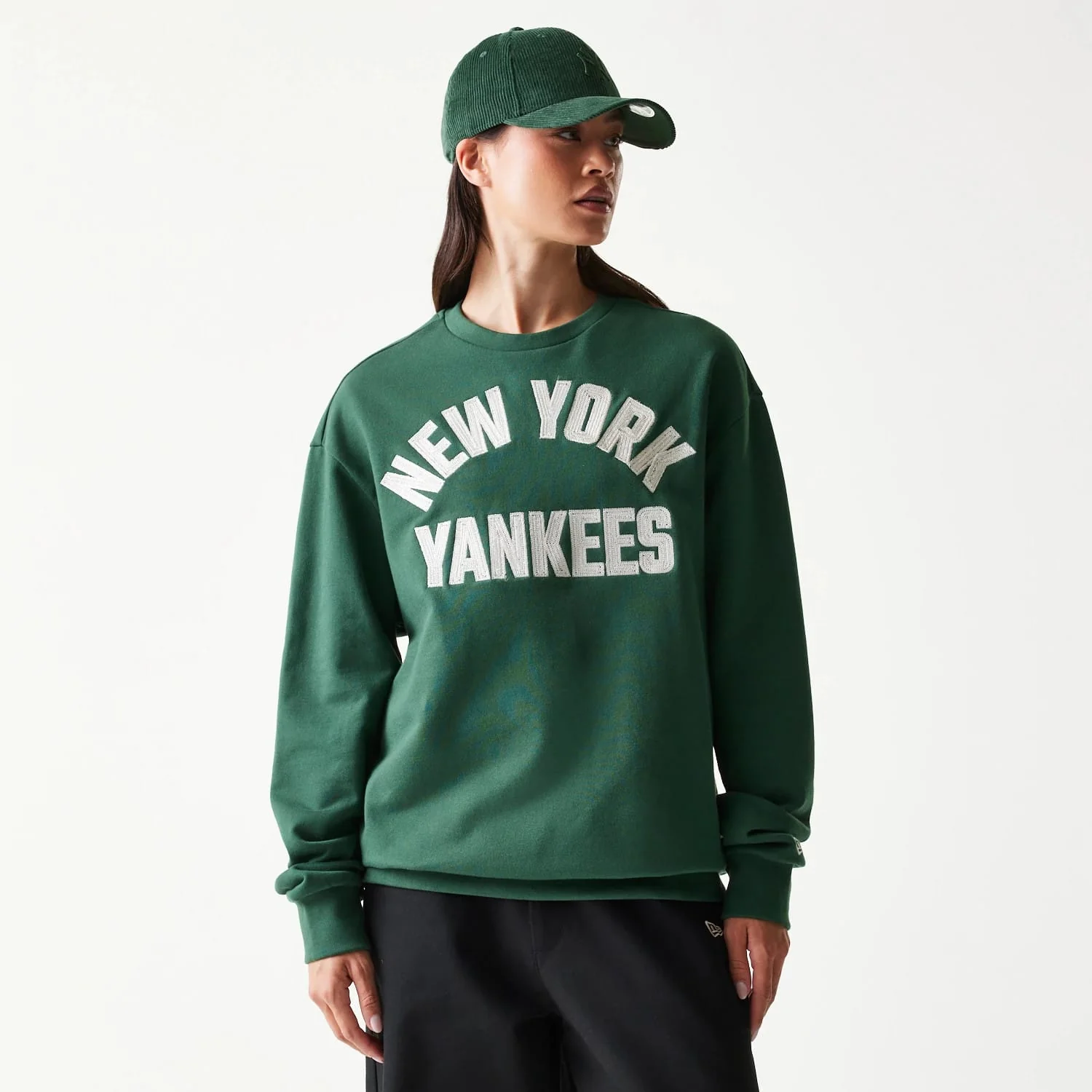 New York Yankees MLB Graphic Dark Green Oversized Crew Neck Sweater - Image 4