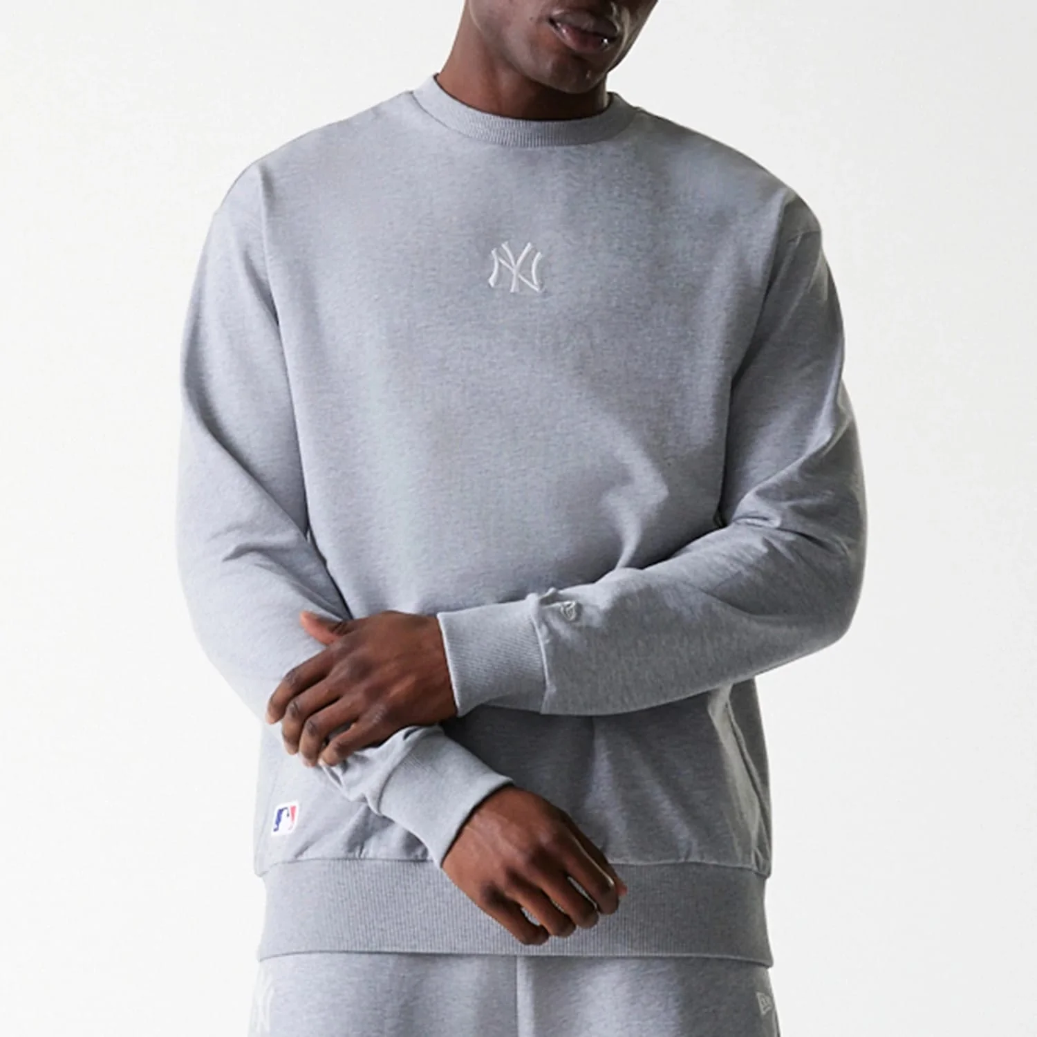New York Yankees MLB League Essential French Terry Grey Crew Neck Sweater - Image 3