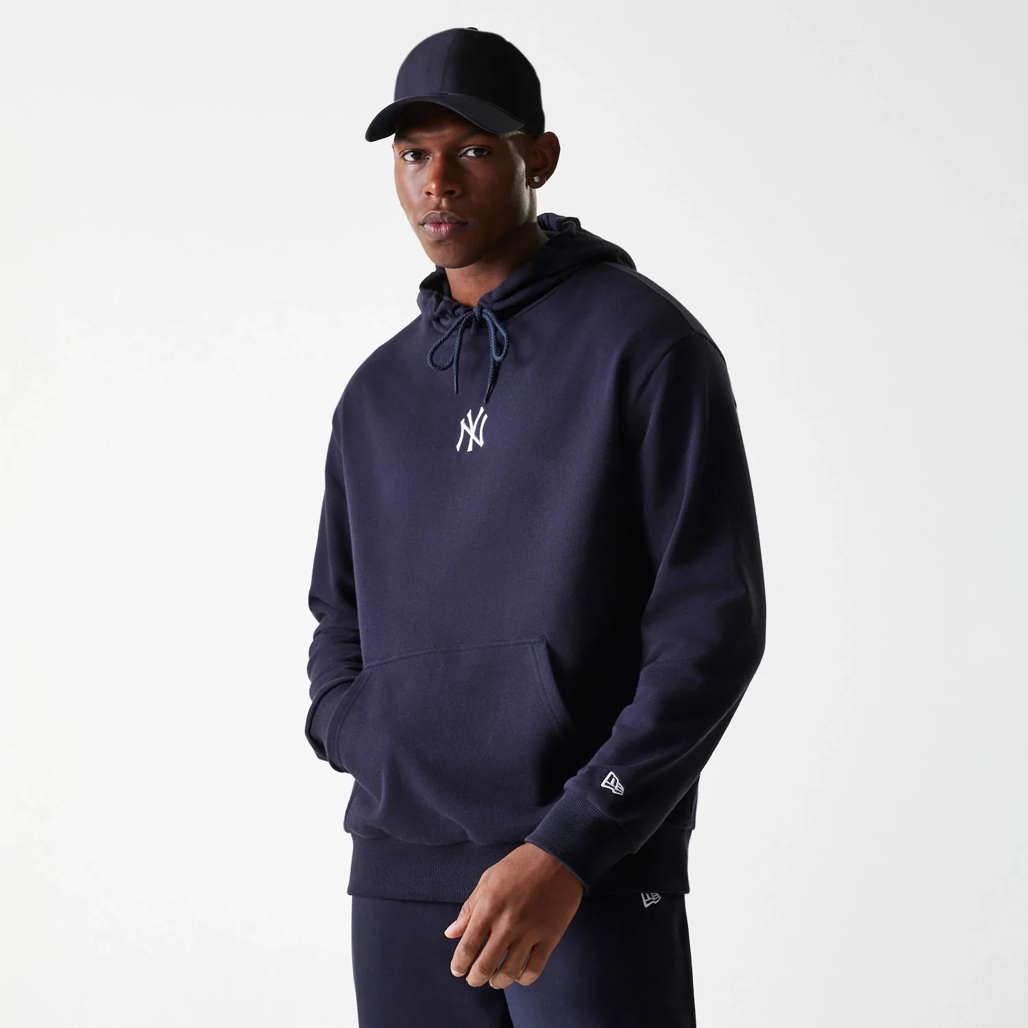 New York Yankees MLB League Essential Midi French Terry Navy Oversized Pullover Hoodie