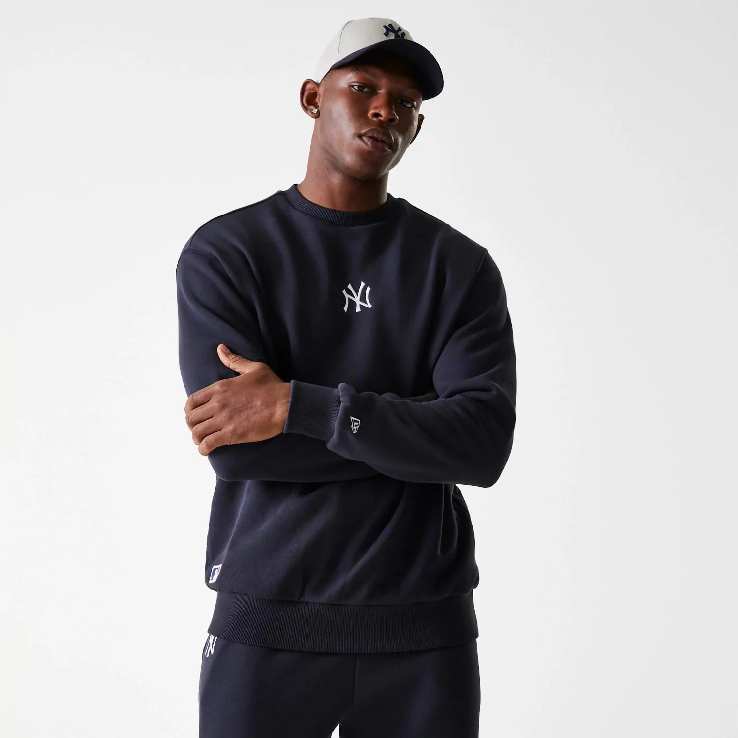 New York Yankees MLB League Essential Midi Navy Oversized Crew Neck Sweater