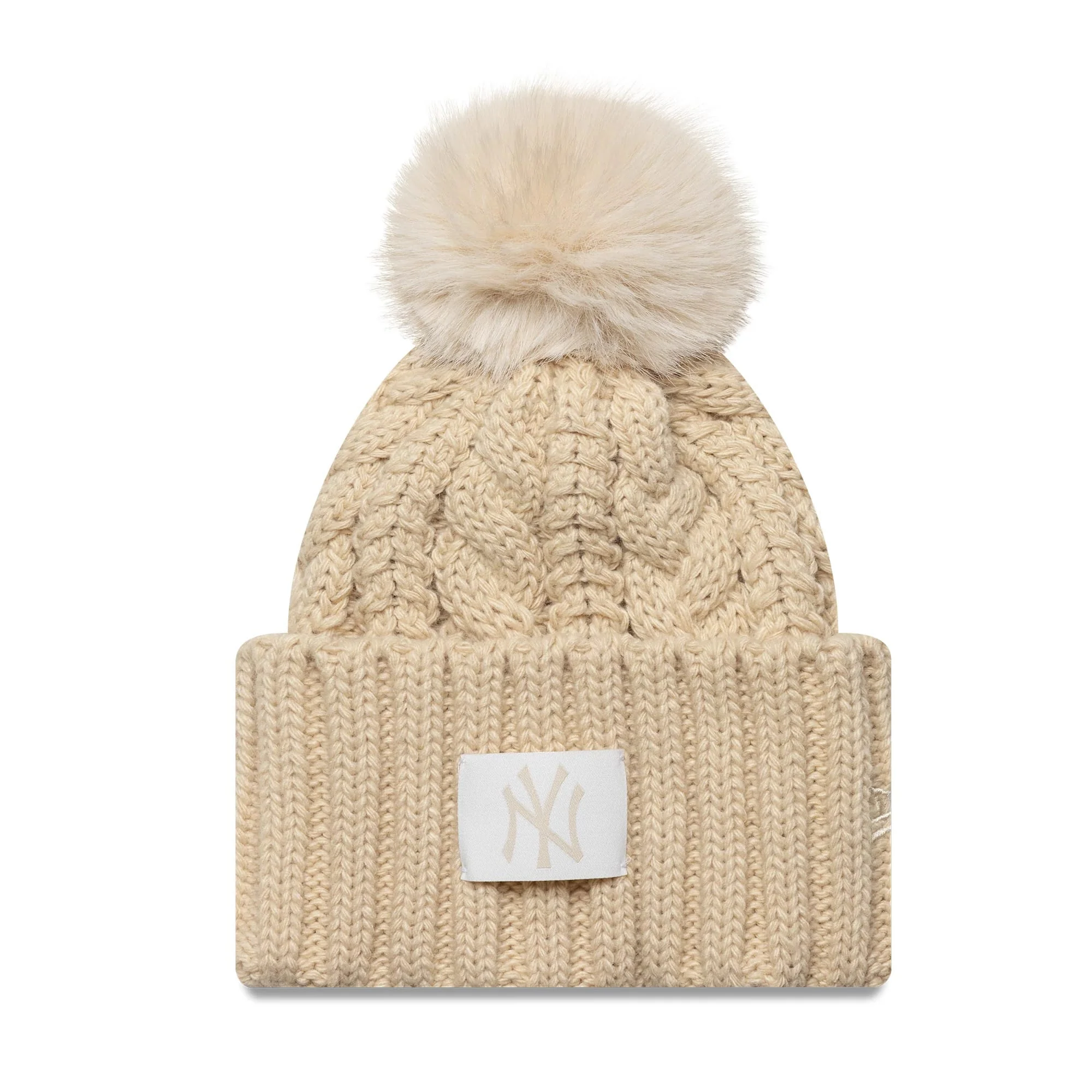 New York Yankees MLB Light Beige Cable Knit Beanie Hat