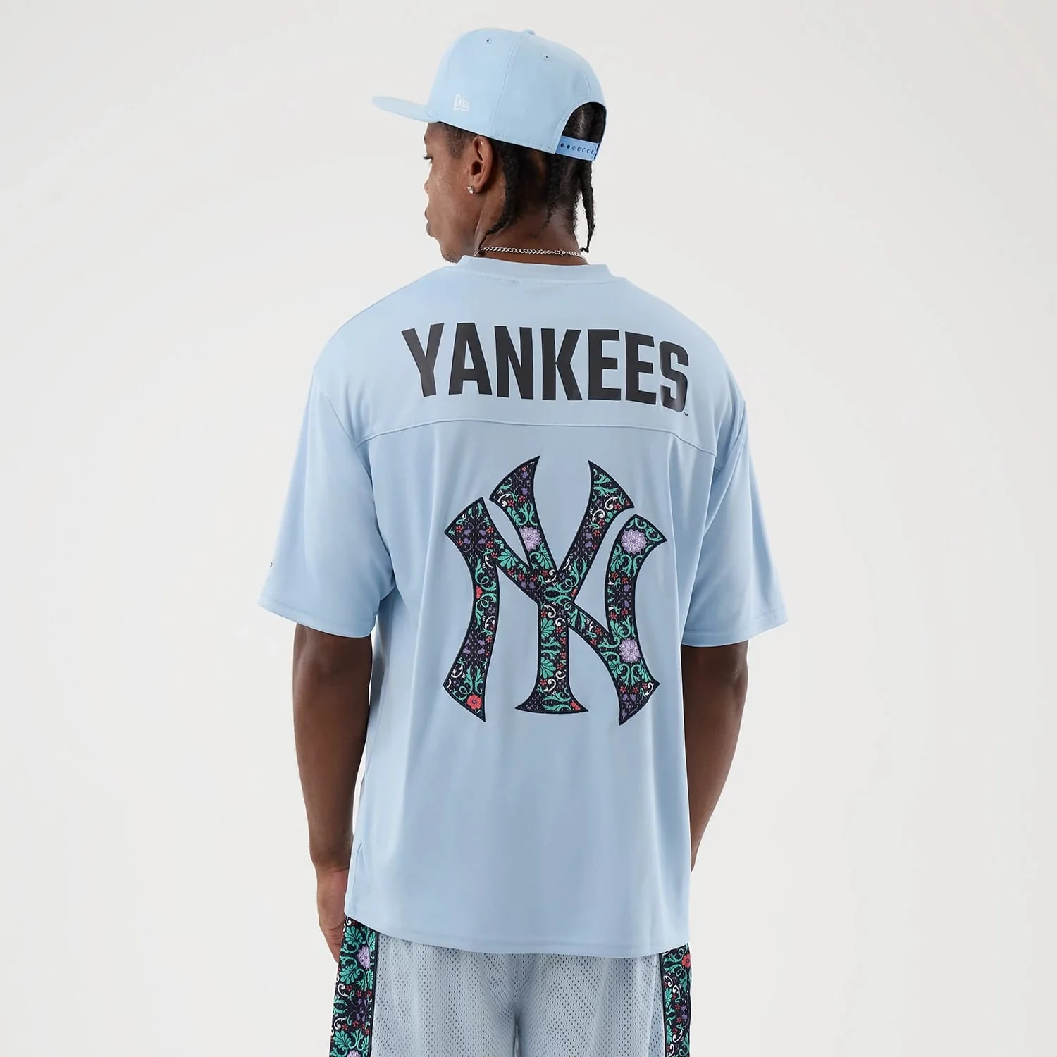 New York Yankees MLB Mesh Infill Pastel Blue Oversized T-Shirt - Image 2