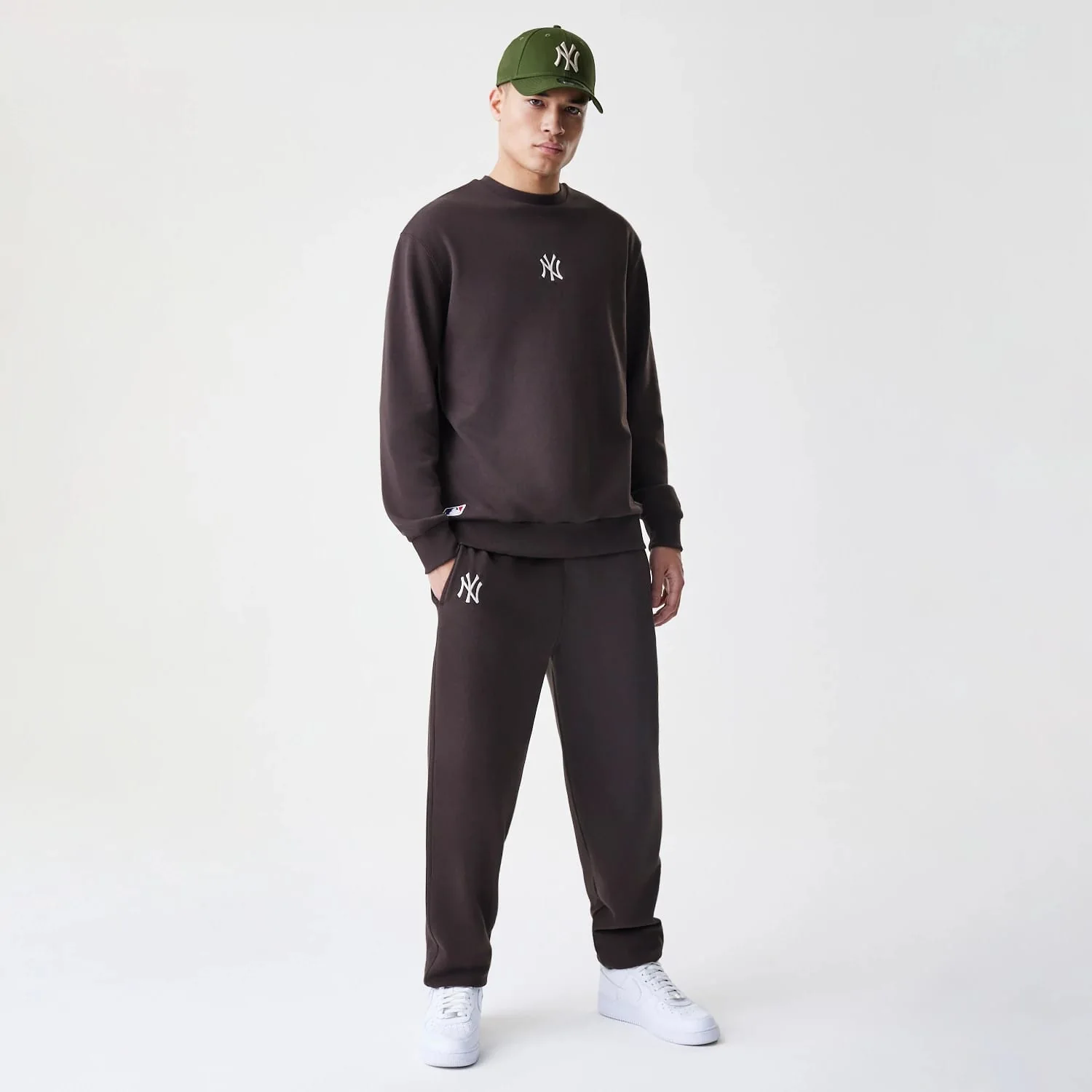 New York Yankees MLB Midi League Essential Dark Brown Oversized Crew Neck Sweater - Image 8