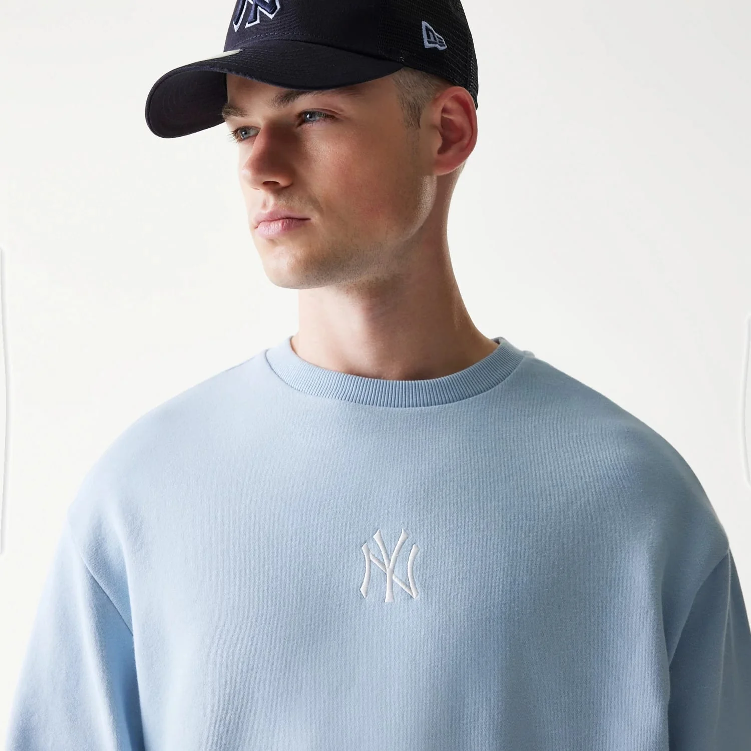 New York Yankees MLB Midi Pastel Blue Oversized Crew Neck Sweater - Image 3