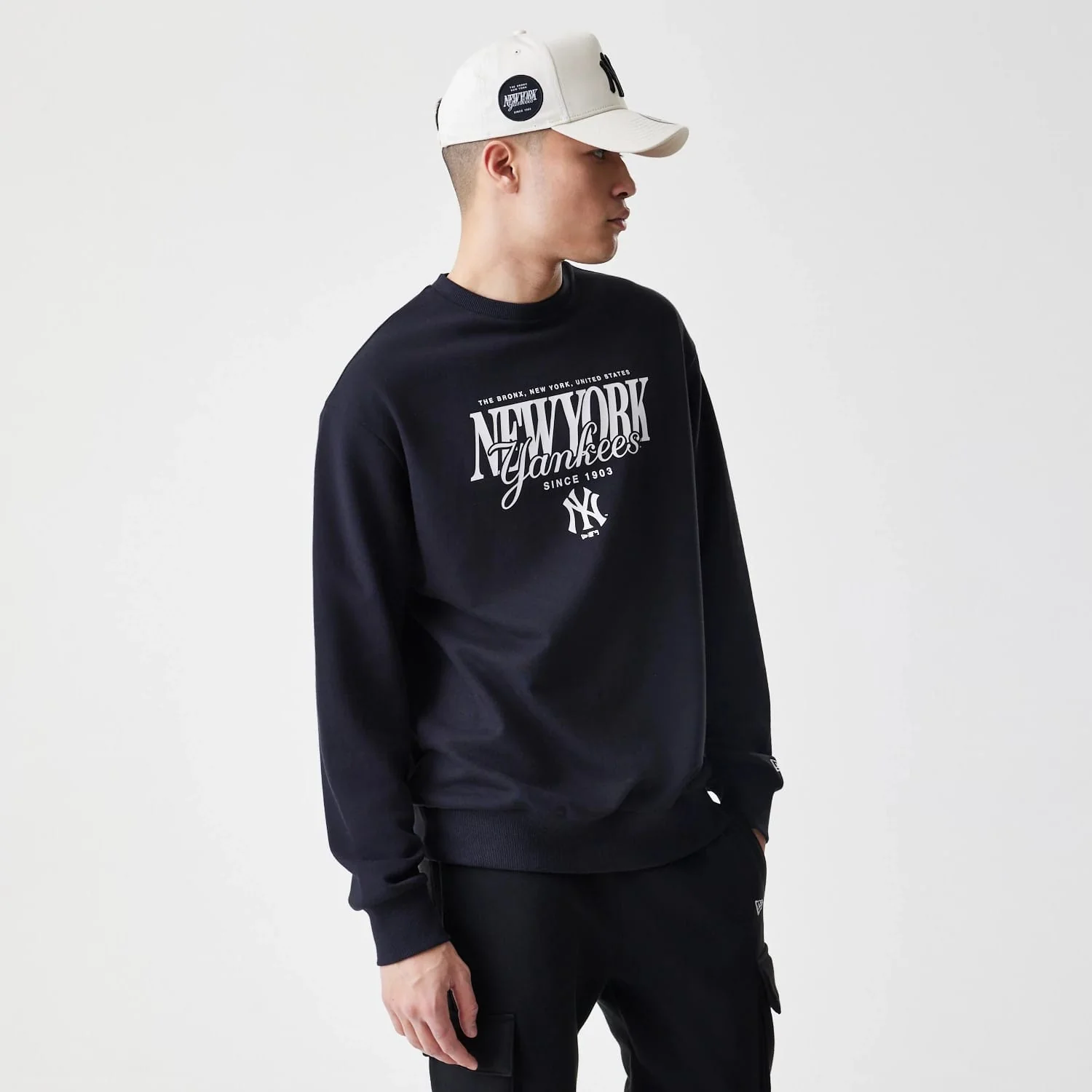 New York Yankees MLB Script Black Crew Neck Sweater