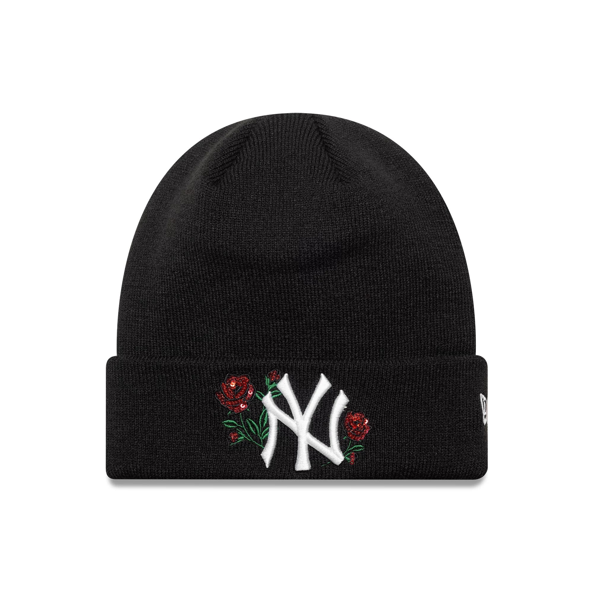 New York Yankees MLB Sequin Rose Black Cuff Knit Beanie Hat